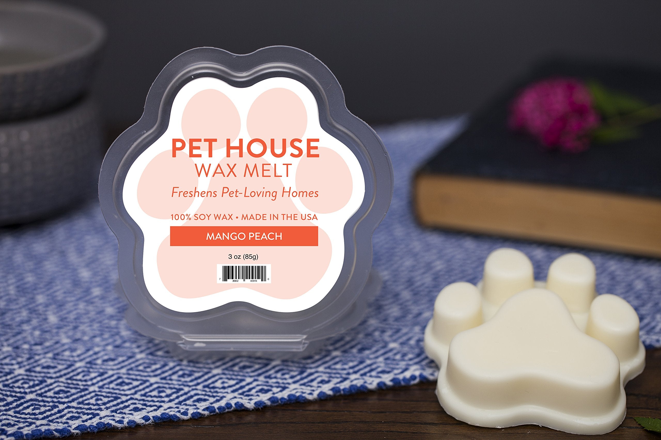 One Fur All Pet House Wax Melts - Mango Peach Pack Of 2 - Odor Eliminating, Long-Lasting Scented, Pet-Friendly, Natural