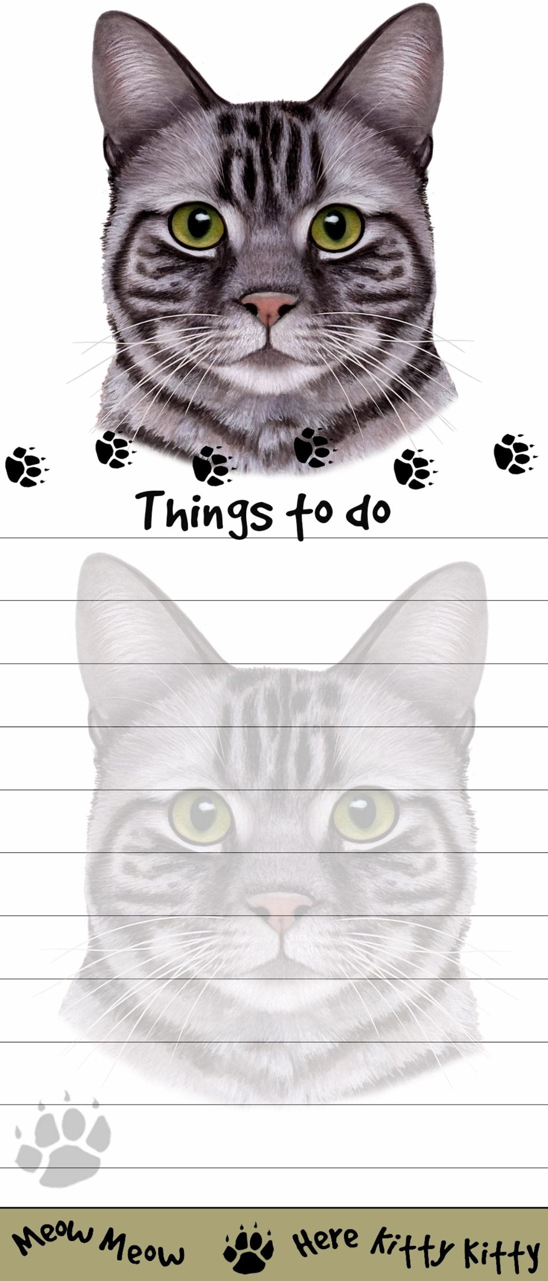 Tabby Cat Magnetic List Pads Uniquely Shaped Sticky Notepad Measures 8.5 by 3.5 Inches
