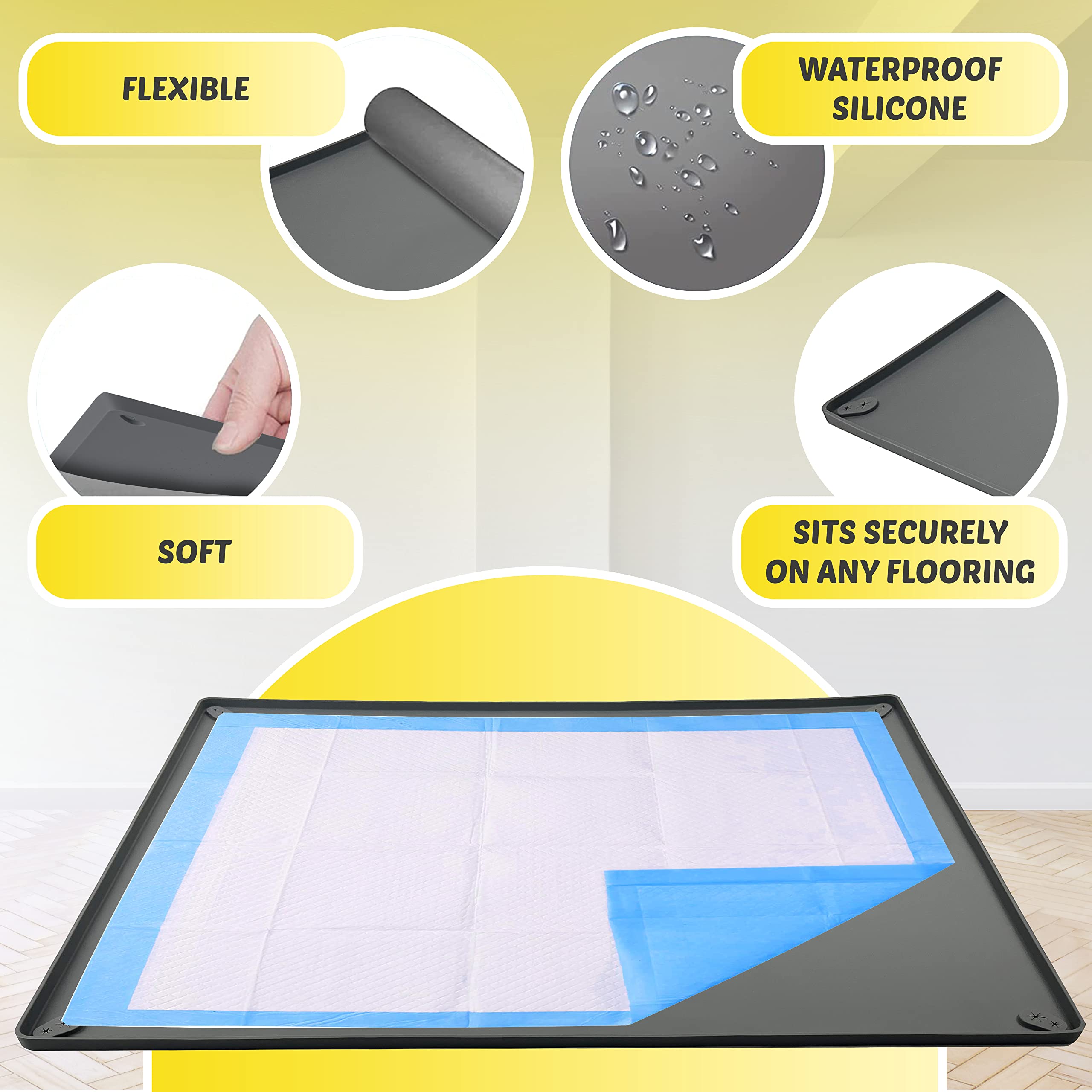 Skywin Tidyfriend Pee Pad Holder Tray 27.5 X 44 Inches, Silicone Dog Potty Tray, Easy To Clean No Spill Dog Potty Training Pad H