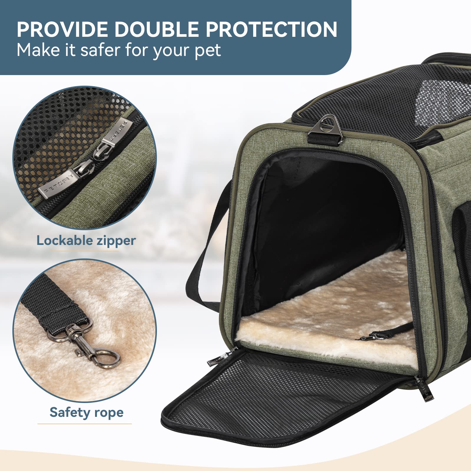 Petsfit Expandable Cat Carrier Dog Carrier, Soft-Sided Collapsible Portable Pet Carrier, 19X12X12, Green