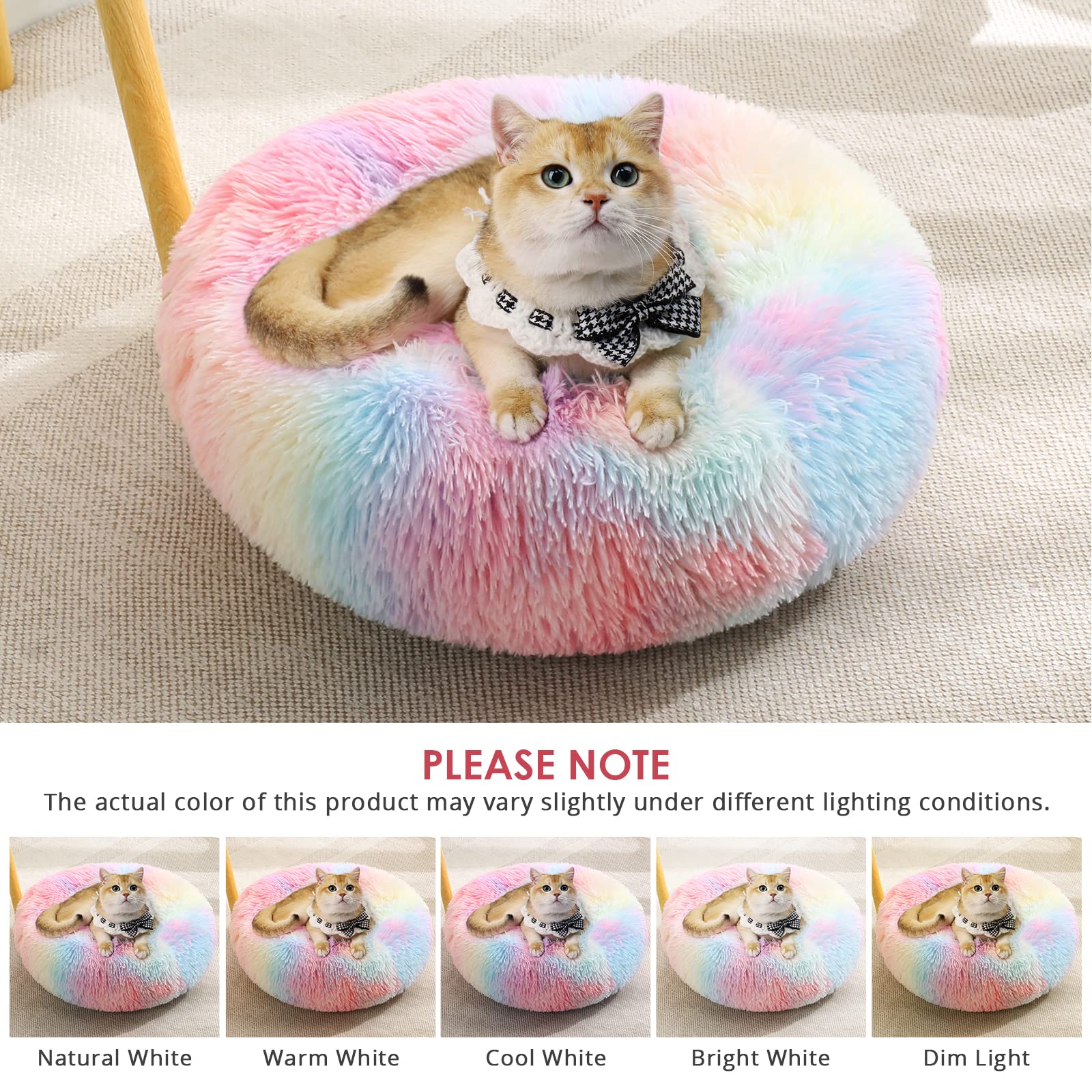 Jollyvogue Dog Beds, Calming Small Dog Bed, Anti-Anxiety Dog Bed For Small Dogs, Fluffy Donut Dog Bed, Cozy Dog Cat Cushion Bed For Small Medium Dogs (24')