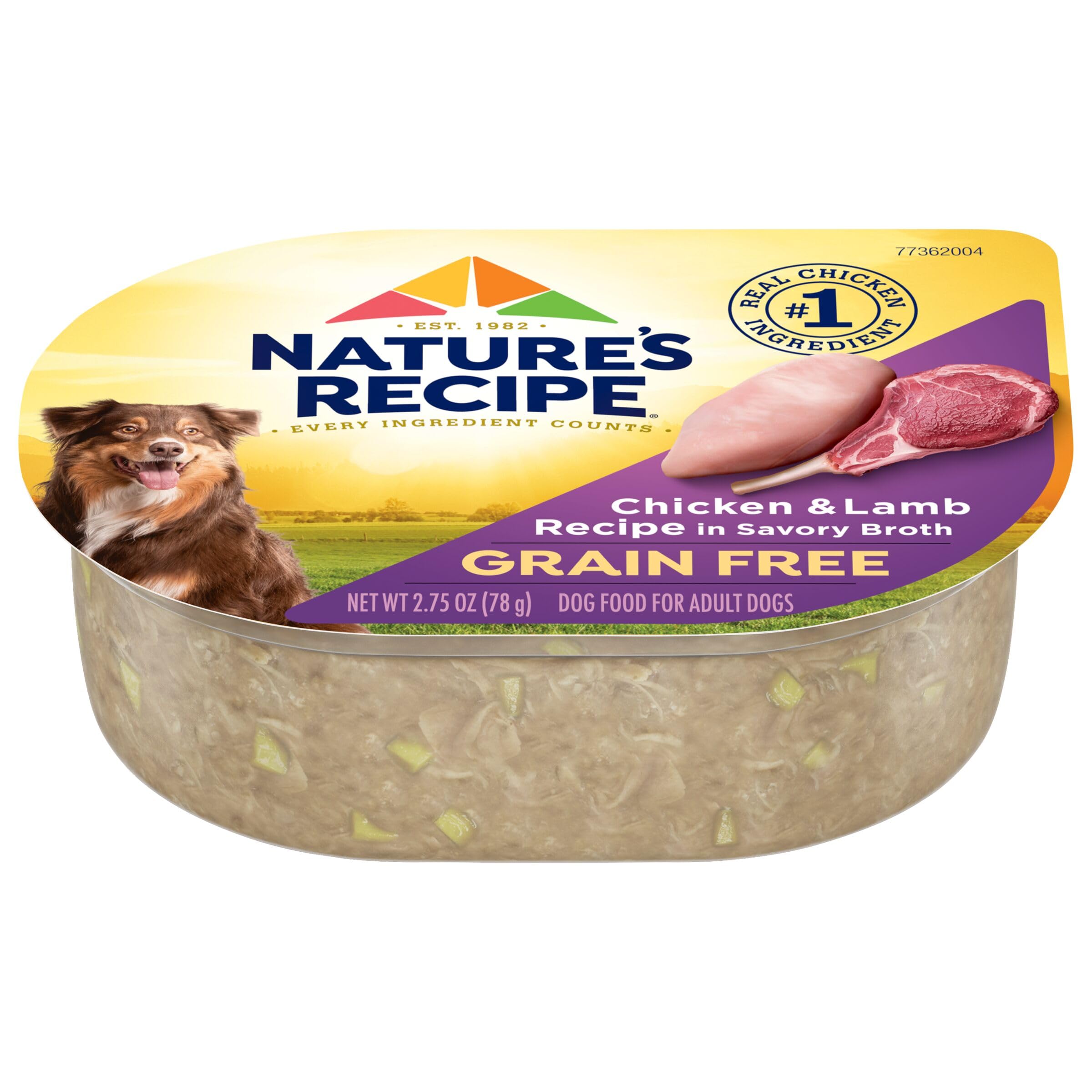 Nature s Recipe Grain Free Chicken & Lamb Recipe in Savory Broth Wet Dog Food, 2.75 oz. Cup, 12 Count
