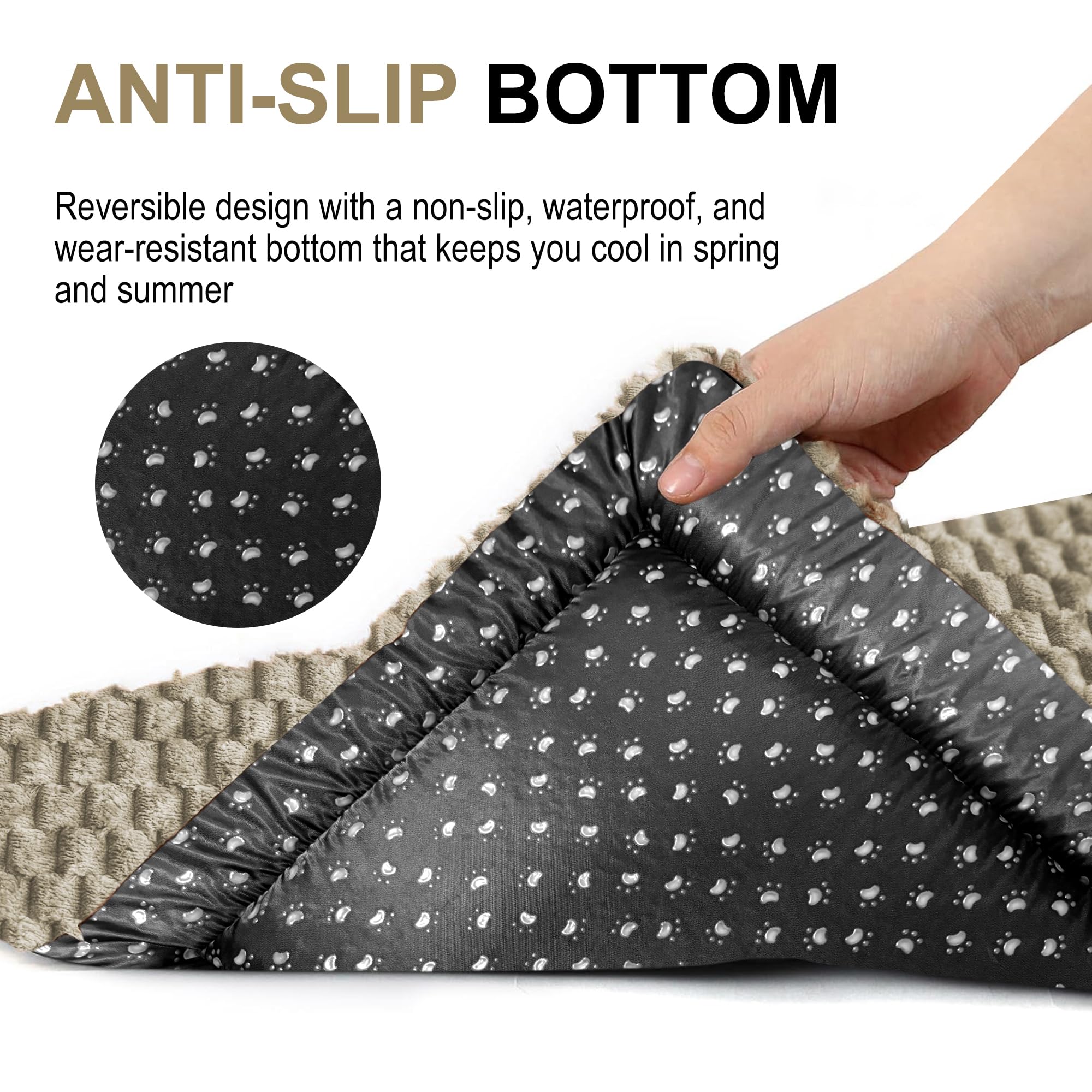 Dog Bed Crate Mat, Soft Durable Washable Anti-Slip Kennel Pad for Dogs & Cats, Reversible (Light Gray, M(30*20*1.5))