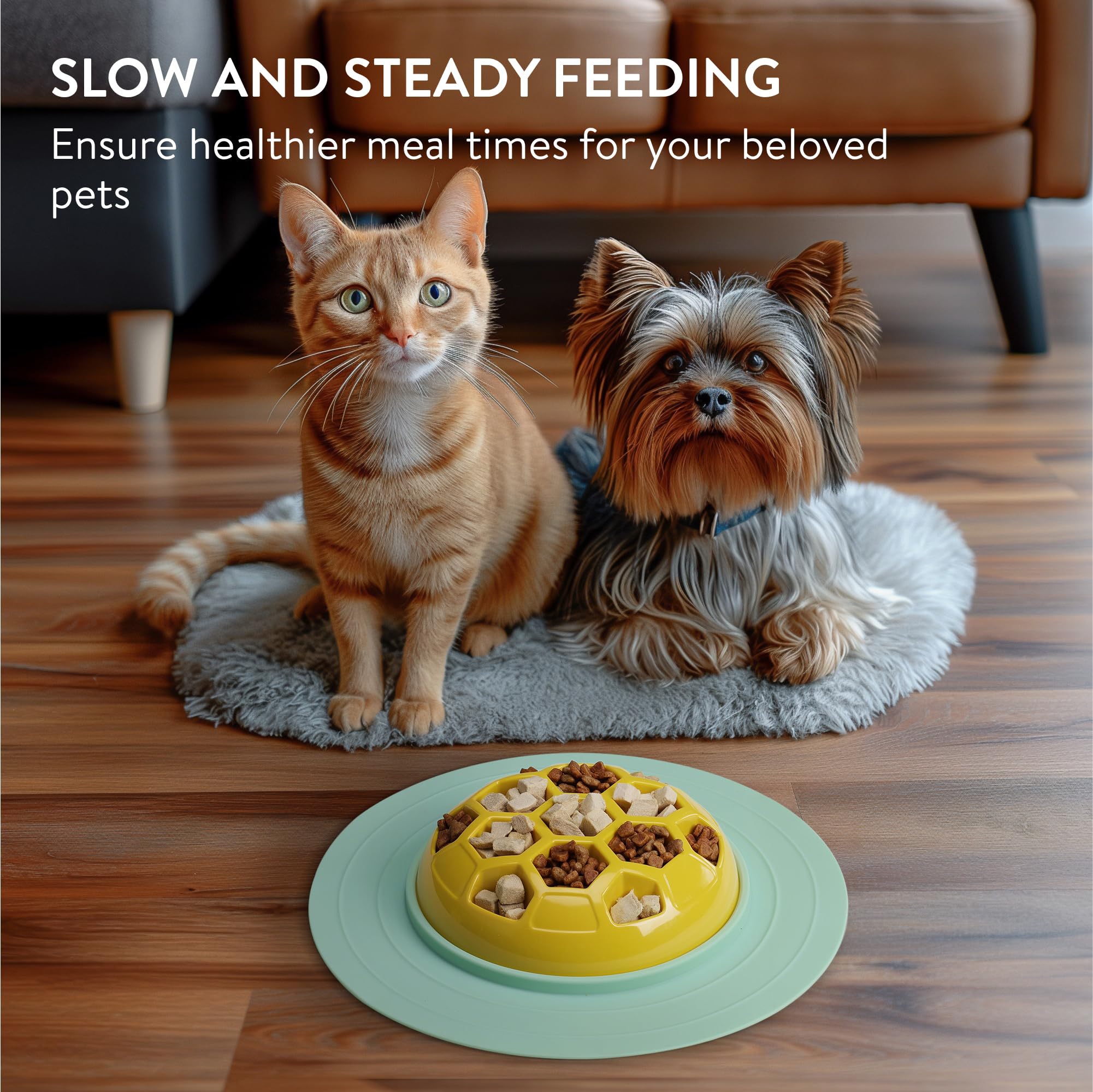 Navaris Honeycomb Slow Eating Dog Bowl - Anti-Slip, Dishwasher Safe Design - Dog, Puppy, and Cat Puzzle Feeder - Durable, Separa