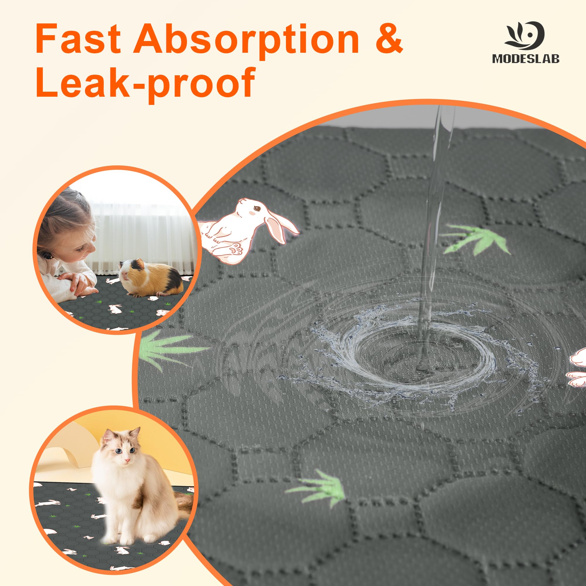 Modeslab 2-Pack Guinea Pig Cage Liner, 16In X 30In Fast Absorption Washable Bedding Pee Pads For Dogs Puppy Rabbit Small Animal