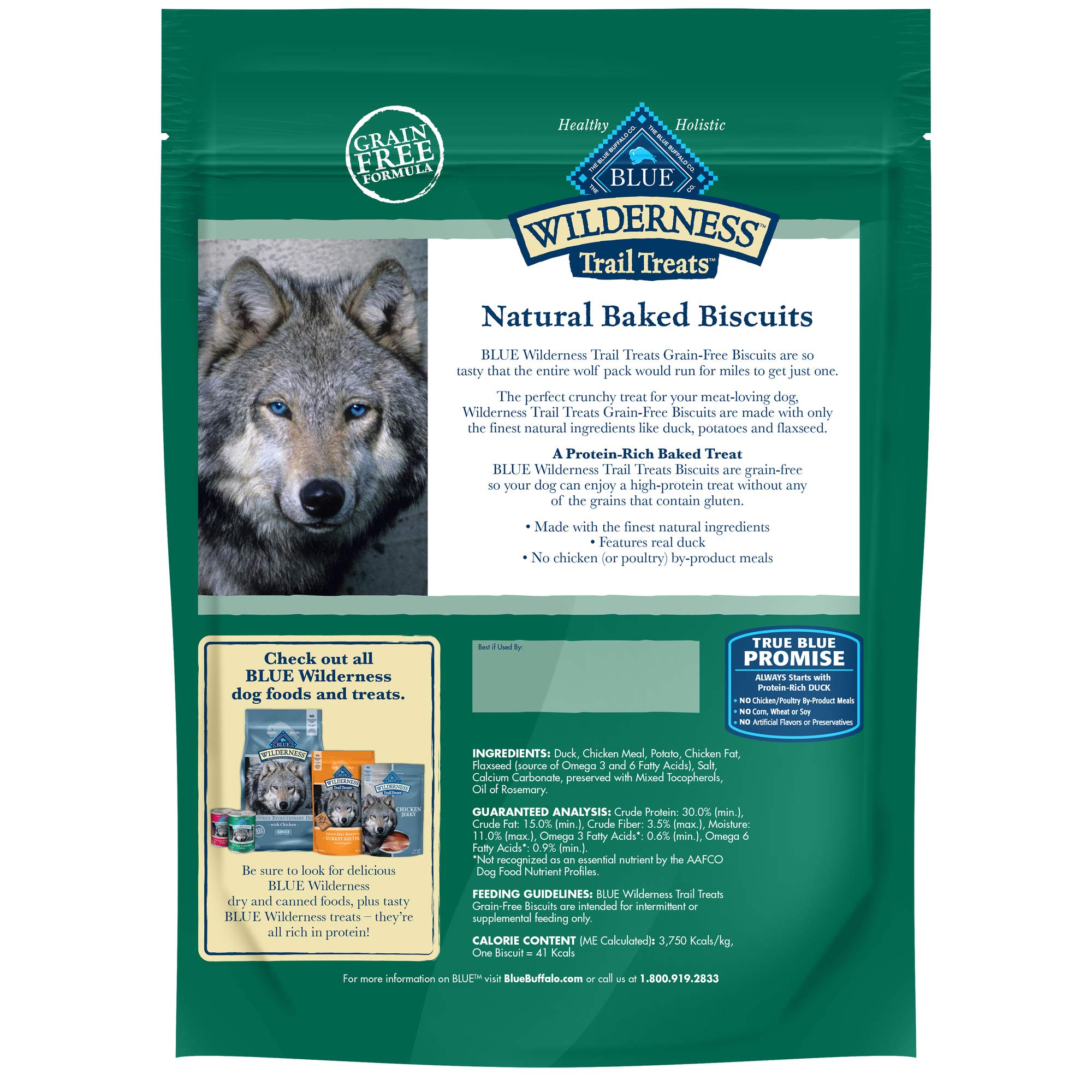 Blue Buffalo Wilderness Trail Treats High Protein Grain Free Dog Biscuits Crunchy Dog Treats, Duck Recipe, 24-oz Bag