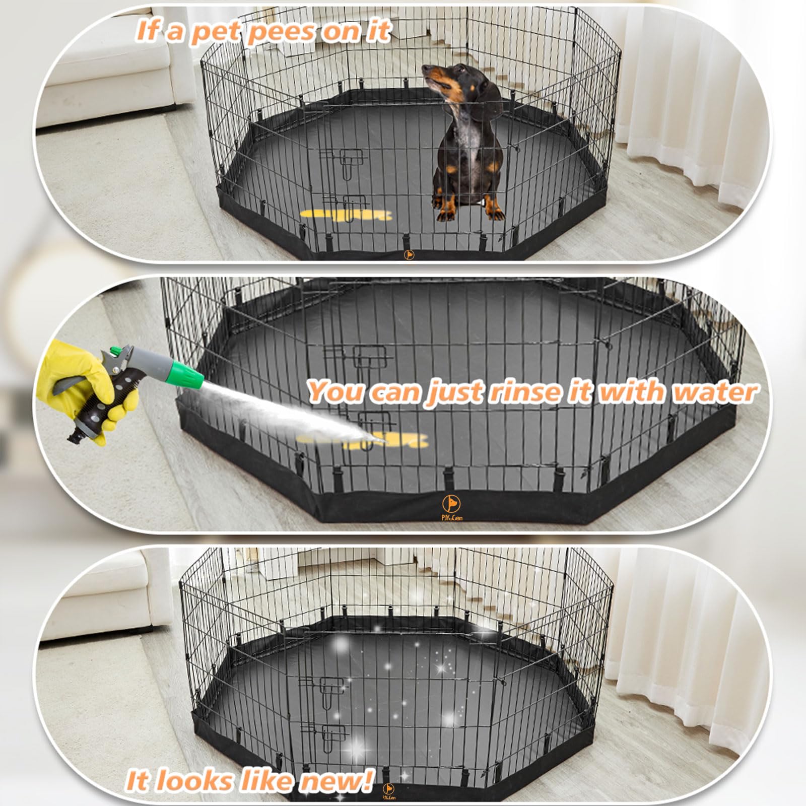 PJYuCien Dog Playpen Bottom Pad, Fits 24" 8 Panels, Black Nylon, Model Bottom Pad-NEW