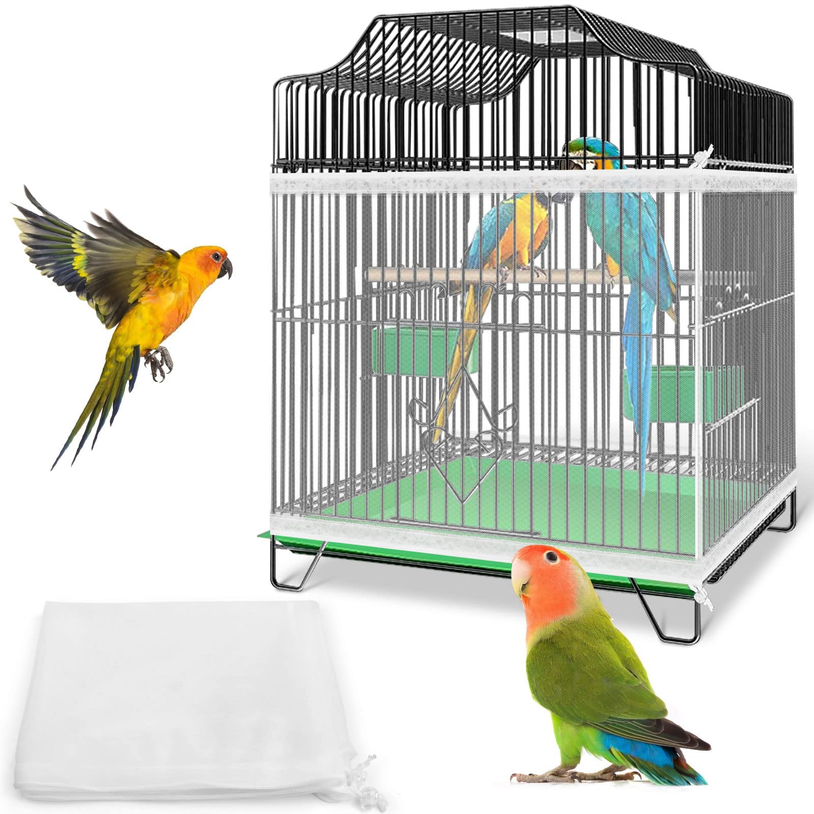Bissap Bird Cage Seed Catcher, 59-86 X16 Universal Birdcage Net Nylon Adjustable Mesh Stretchy Skirts Cover for Parrot Cage Seed Guard (Not Include Birdcage)- White-Like New Condition