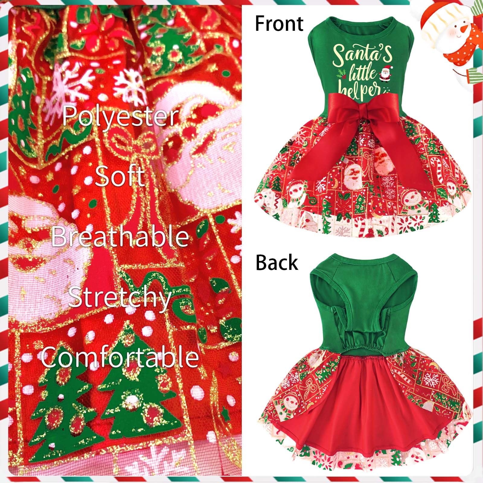 Xpudac Dog Christmas Dress Outfit Snowman Tulle Dress Holiday Dog Clothes For Small Dogs Girl, Santa Pet Costume Cat Outfits-Sma