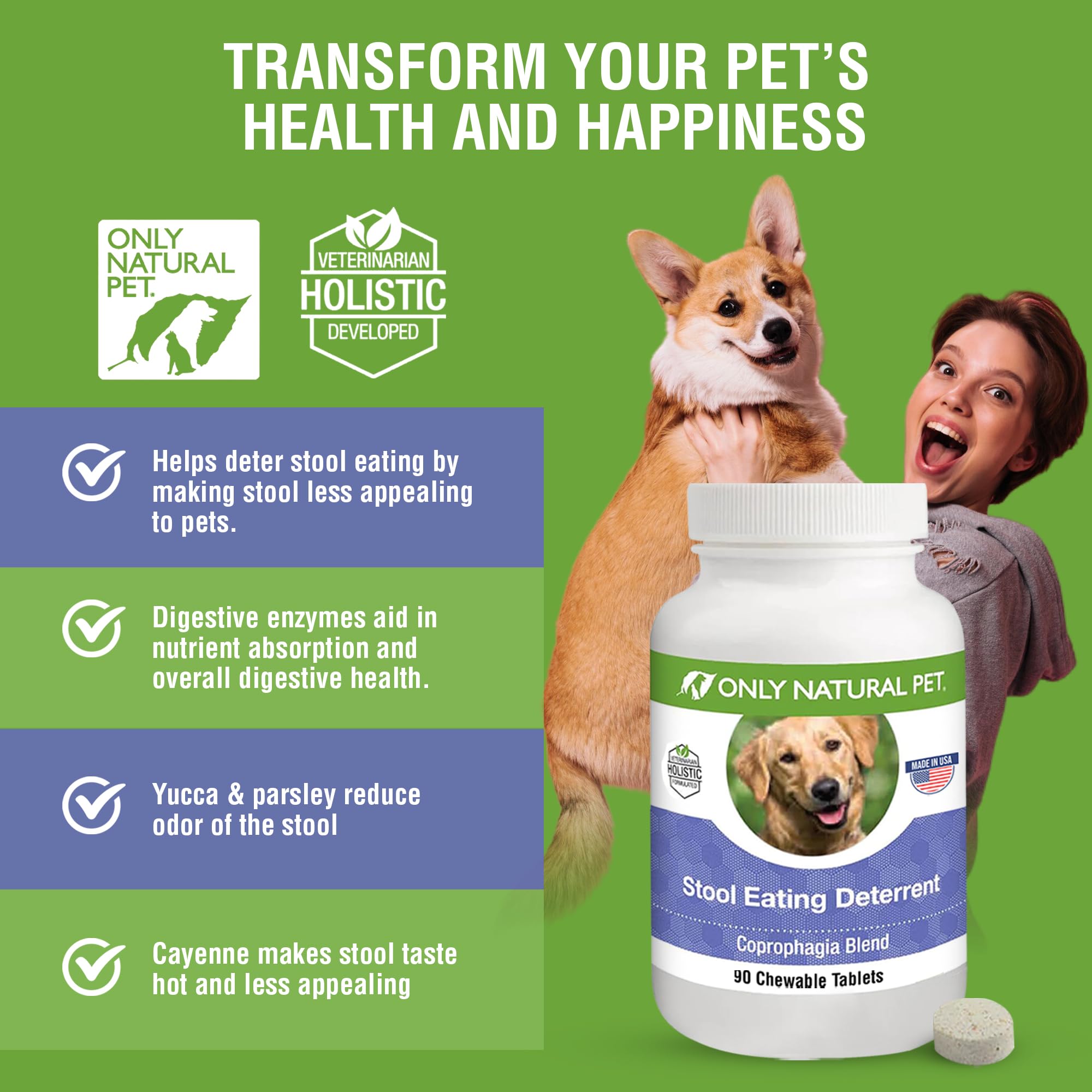 ONLY NATURAL PET Stool Eating Deterrent - Stop Stool Eating Coprophagia - Prevent Poop Eating in Dogs & Puppies | w/Digestive En