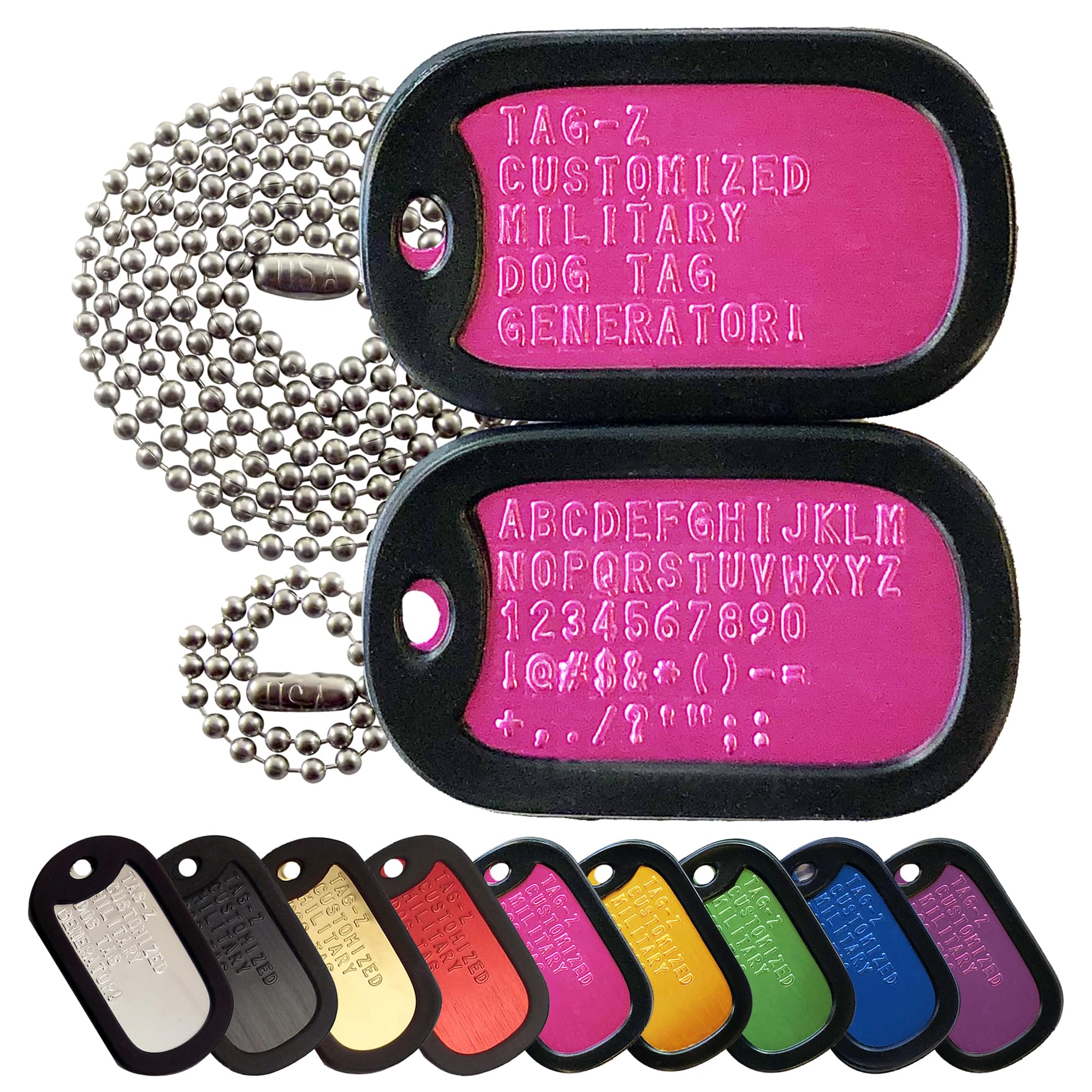 Personalized Military Dog Tags with Silencers and Stainless Steel Chains, Pink Aluminum