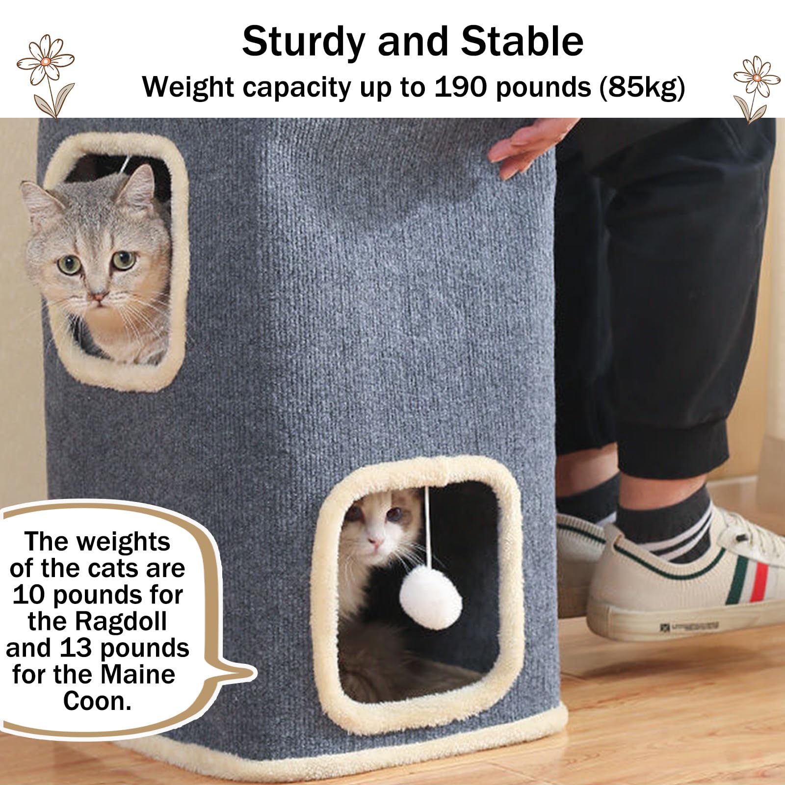 Pempet Cat House For Indoor Cat Beds, Multi-Level Cat Condo Foldable Cat Cave (3-Level)