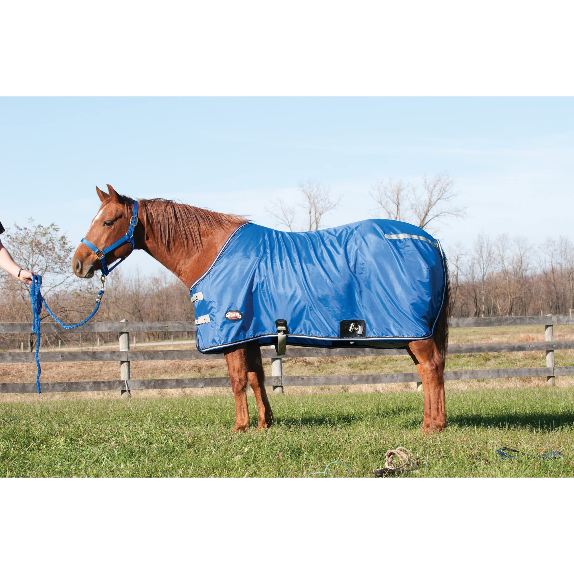 Weaver Leather 420D Nylon Stable Sheet Horse Blanket - Double Buckle Front Closures for Easy on and Off, Blue, 74