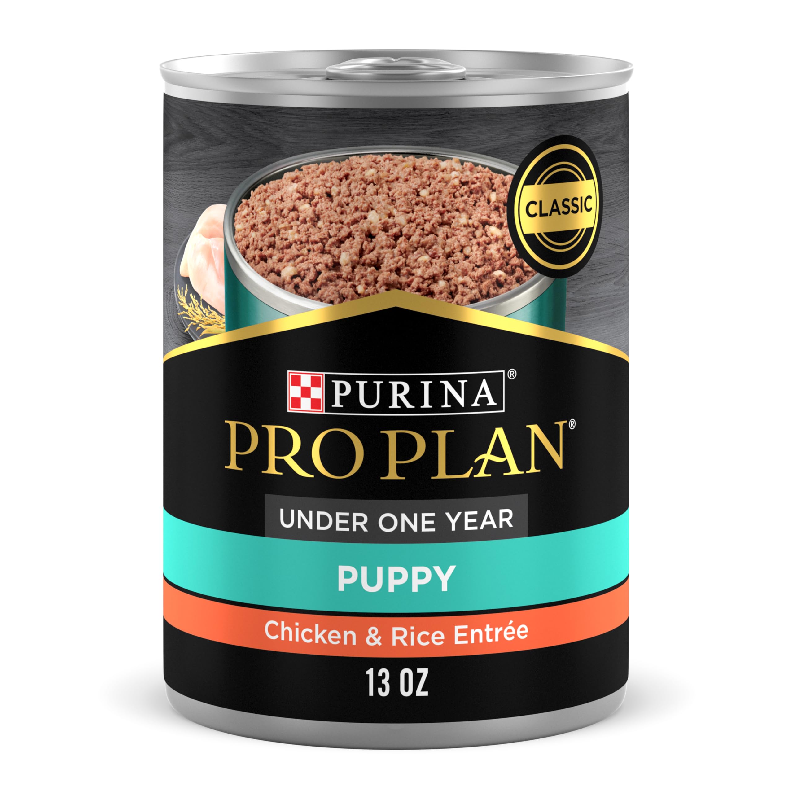 Purina Pro Plan Wet Puppy Food Pate, Wet Food Classic Chicken and Rice Entr  e - (Pack of 12) 13 oz. Cans