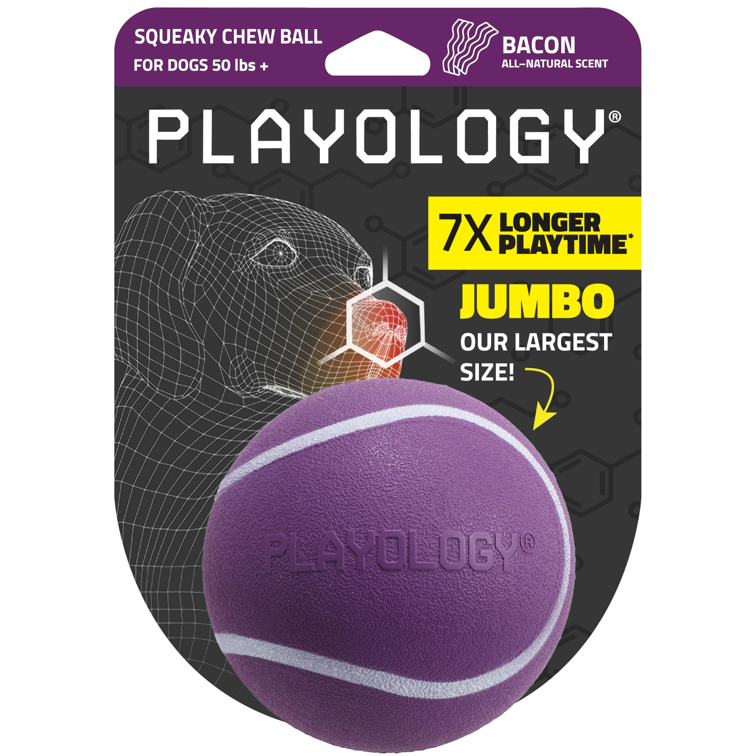Playology Dog Toys | Squeaky Chew Ball - Bouncy Durable Floating Fetch Ball for Dogs | Jumbo Bacon Scented Toy - Easy to Clean a