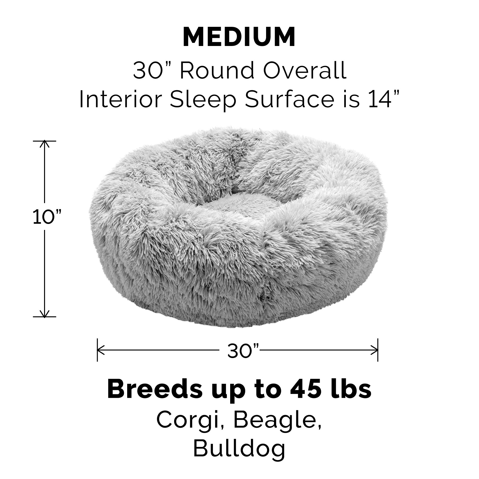 Furhaven Replacement Donut Dog Bed Cover Plush Long Faux Fur Calming Cuddler, Machine Washable - Misty Gray, Medium