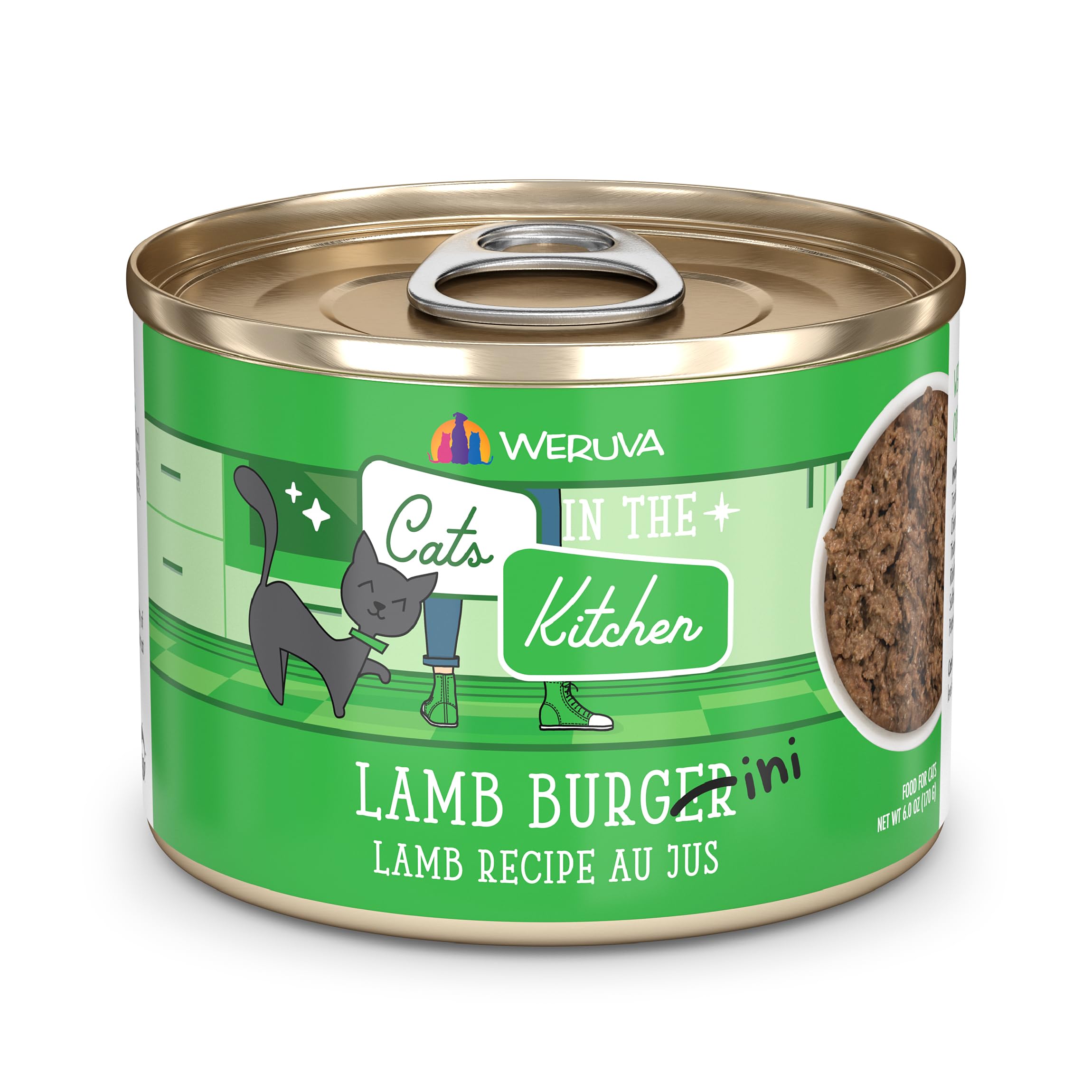 Weruva Cats in The Kitchen, Lamb Burger-ini with Lamb Au Jus Cat Food, 6oz Can (Pack of 24)