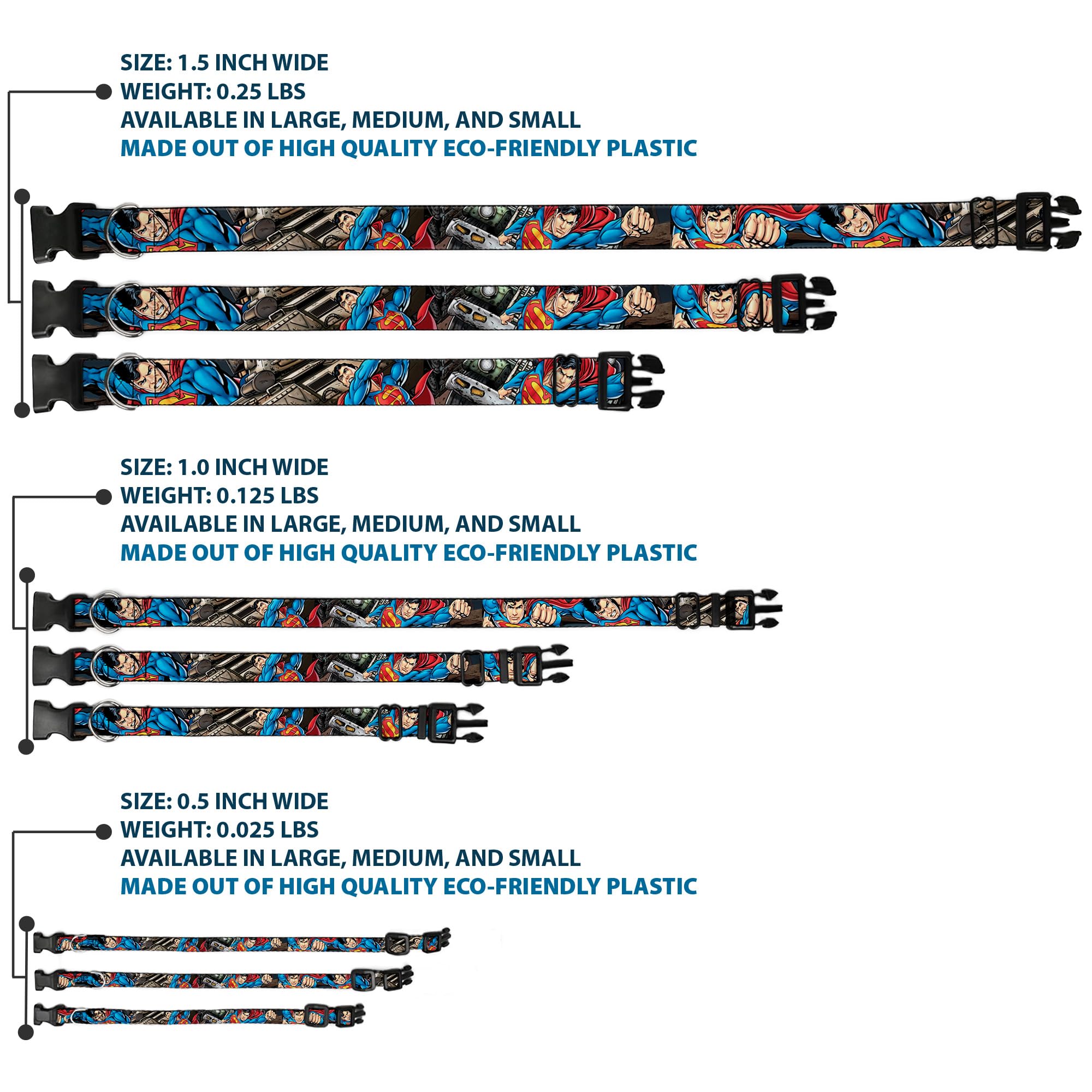 Dog Collar Plastic Clip Superman Metropolis Face Off 6 To 9 Inches 0.5 Inch Wide