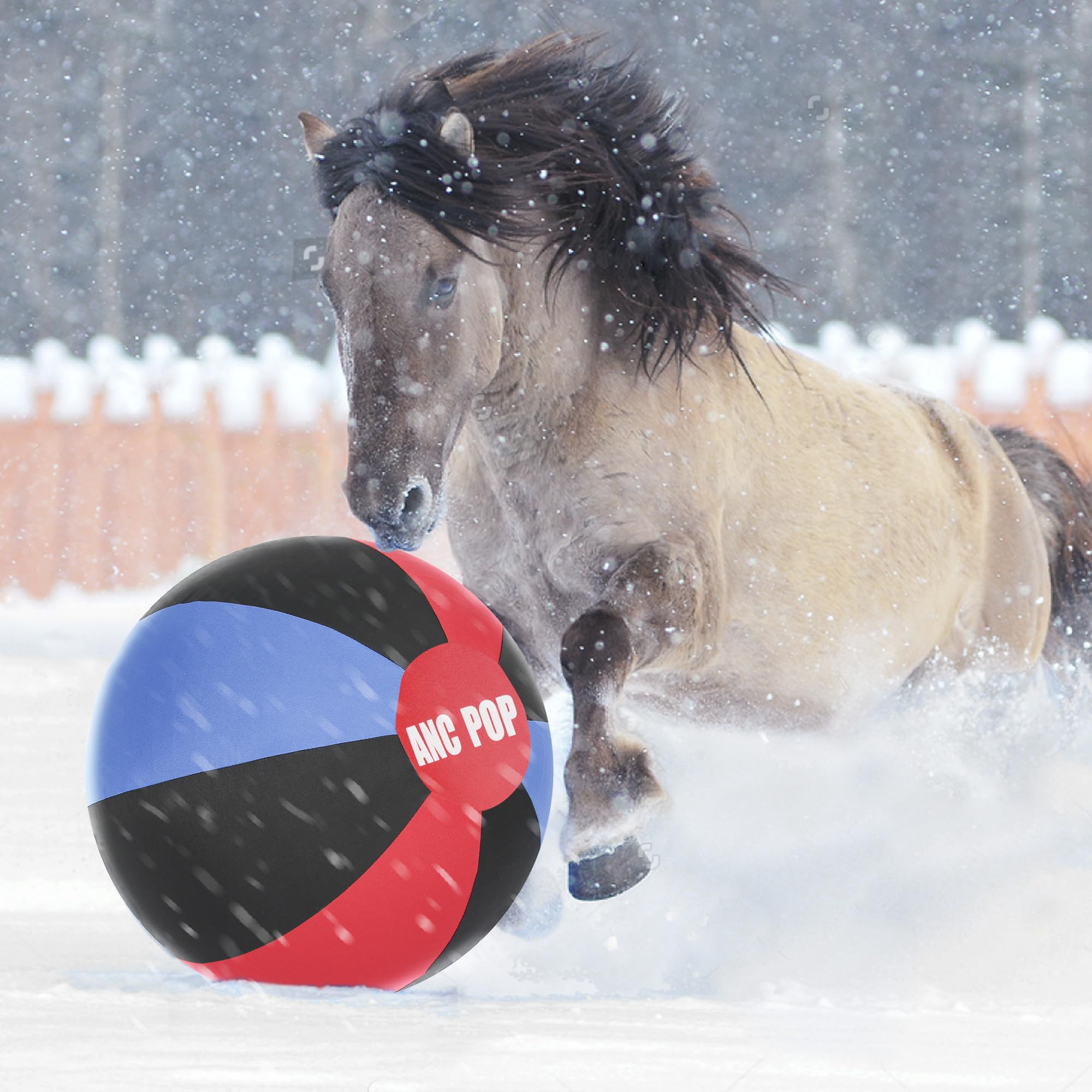 ANC POP Herding Ball for Dogs & Horses, 25" PVC, Red/Blue/Black, Model ANC-CWQ, Includes Hand Pump