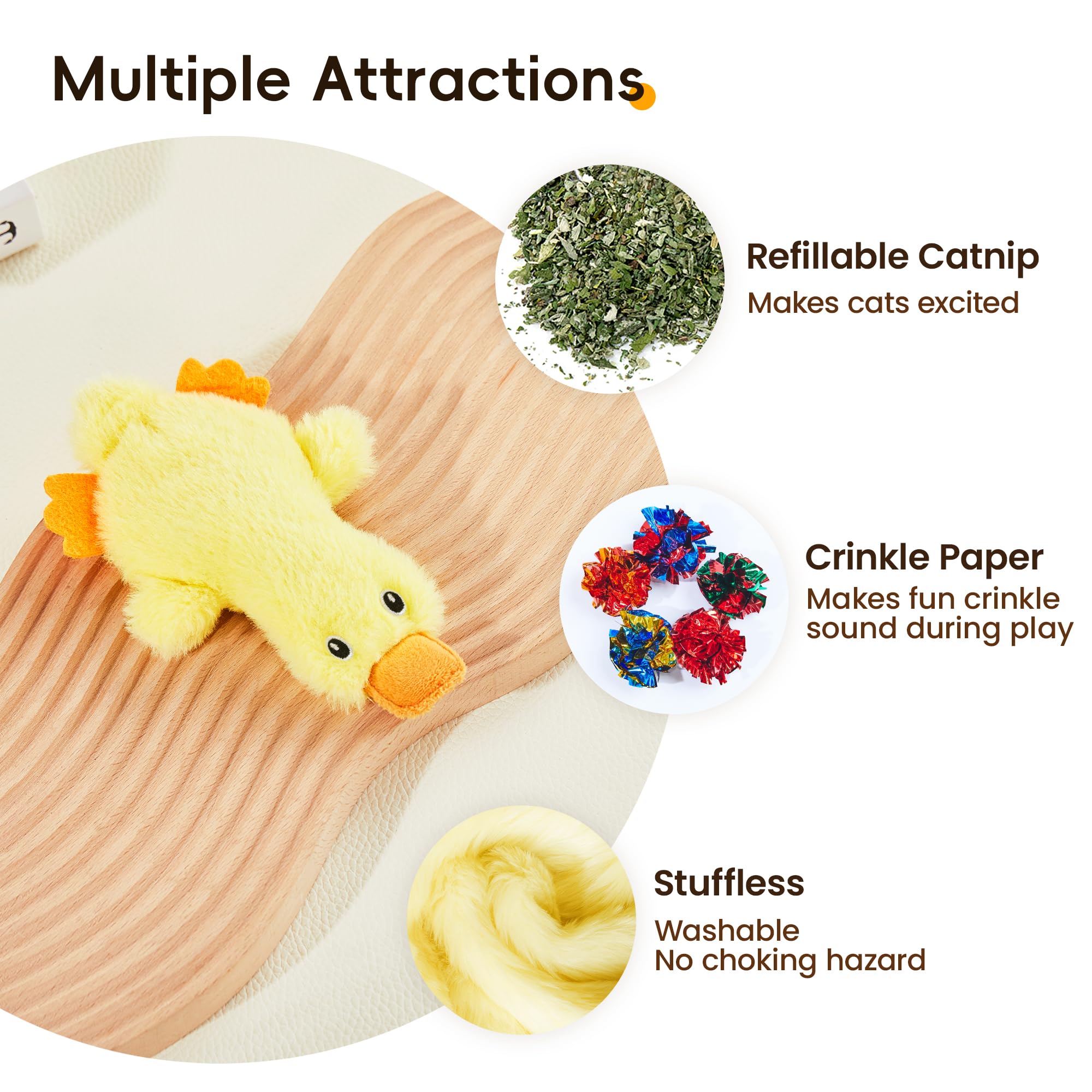 Potaroma Cat Toys Catnip Crinkly Sound 2 Pcs, Mess-Free Stuffless Kitten Toy, Durable Feline Bite Interactive Kicker Toys For Ca