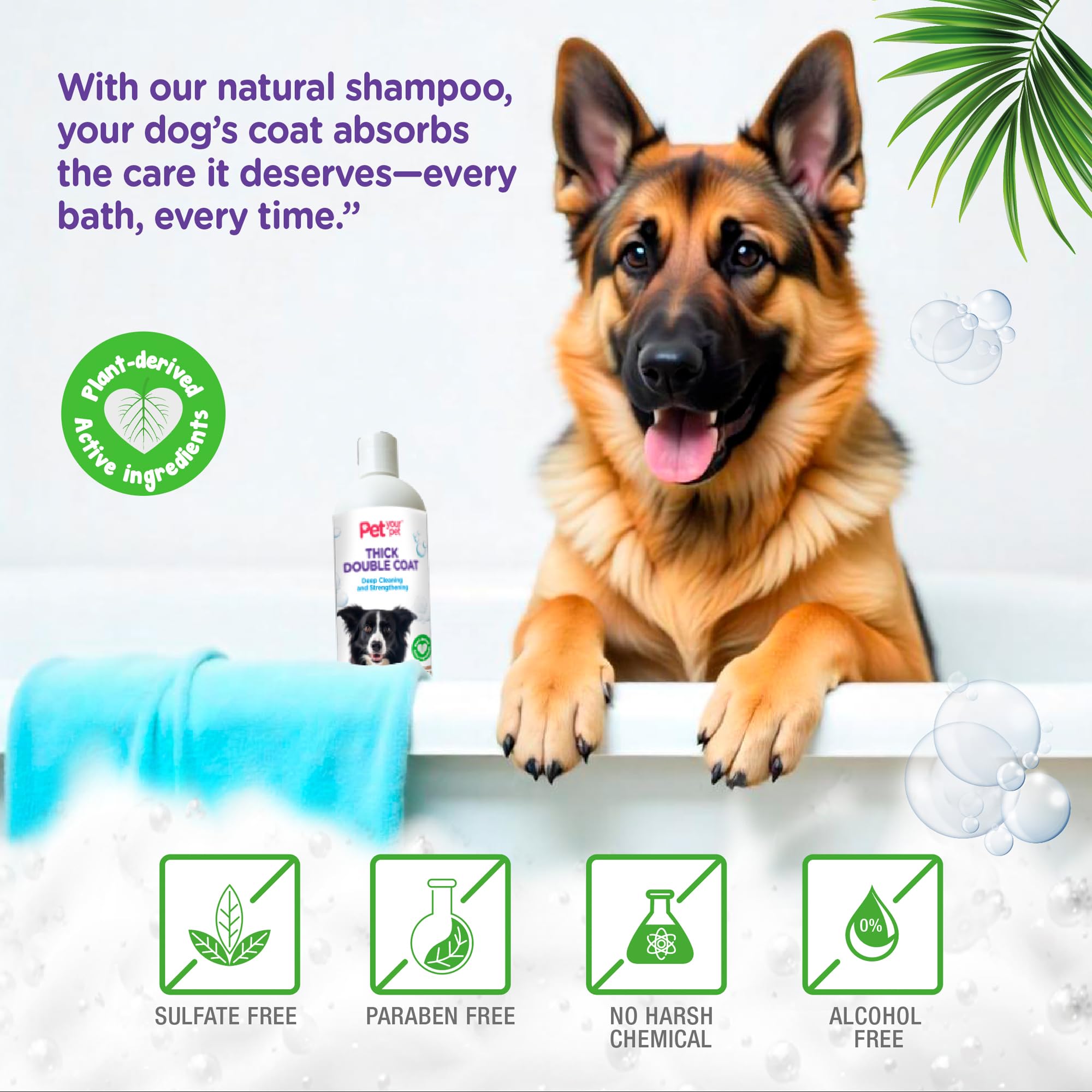 Pet Your Pet Natural Dog Shampoo For Thick Coats - Deep Cleaning Wash With Aloe, Coconut & Rosemary Oil - Deodorizing For Golden