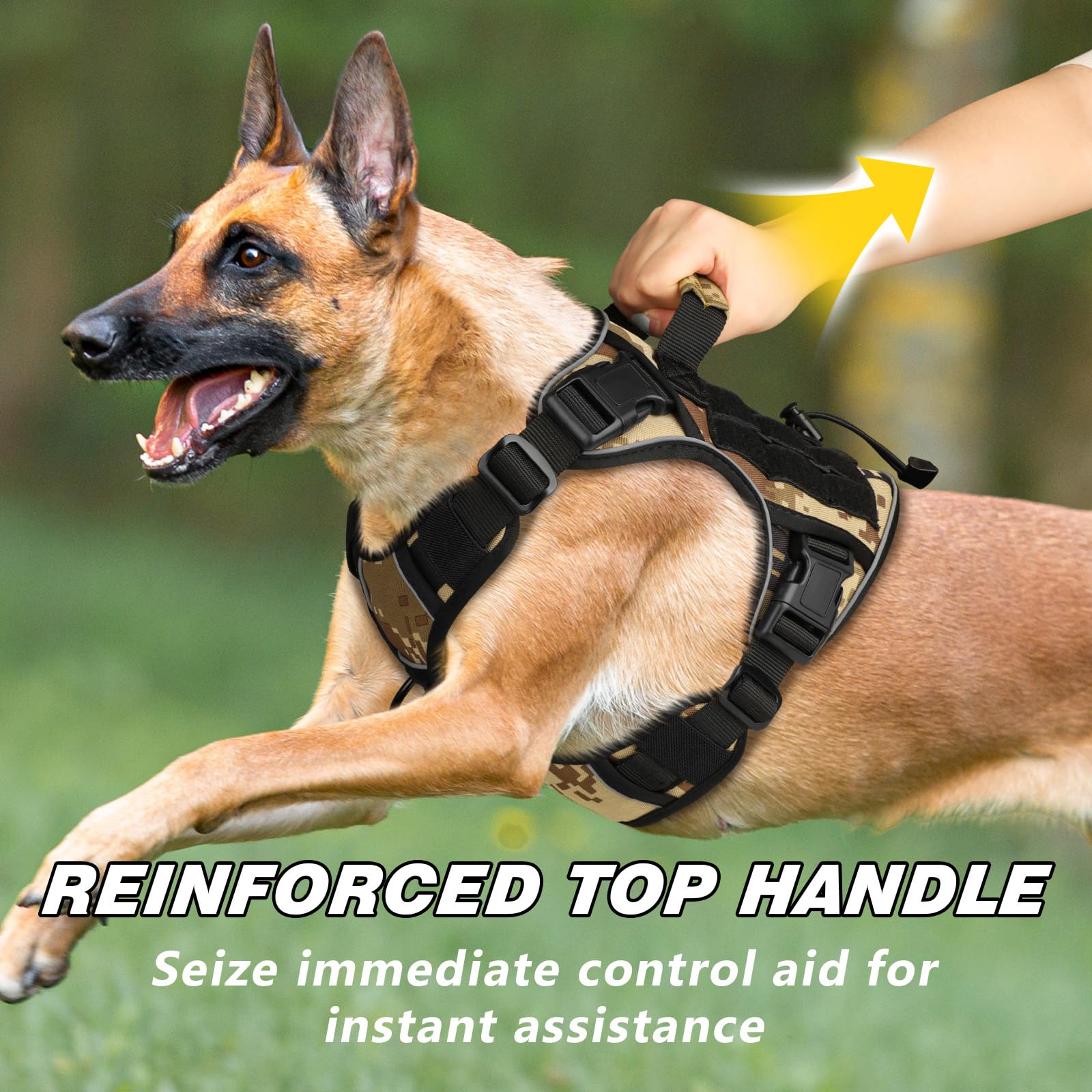 Wingoin Tactical Dog Harness For Small Dogs, Heavy Duty No Pull Dog Harness With Handle, Adjustable Reflective Military K9 Germa