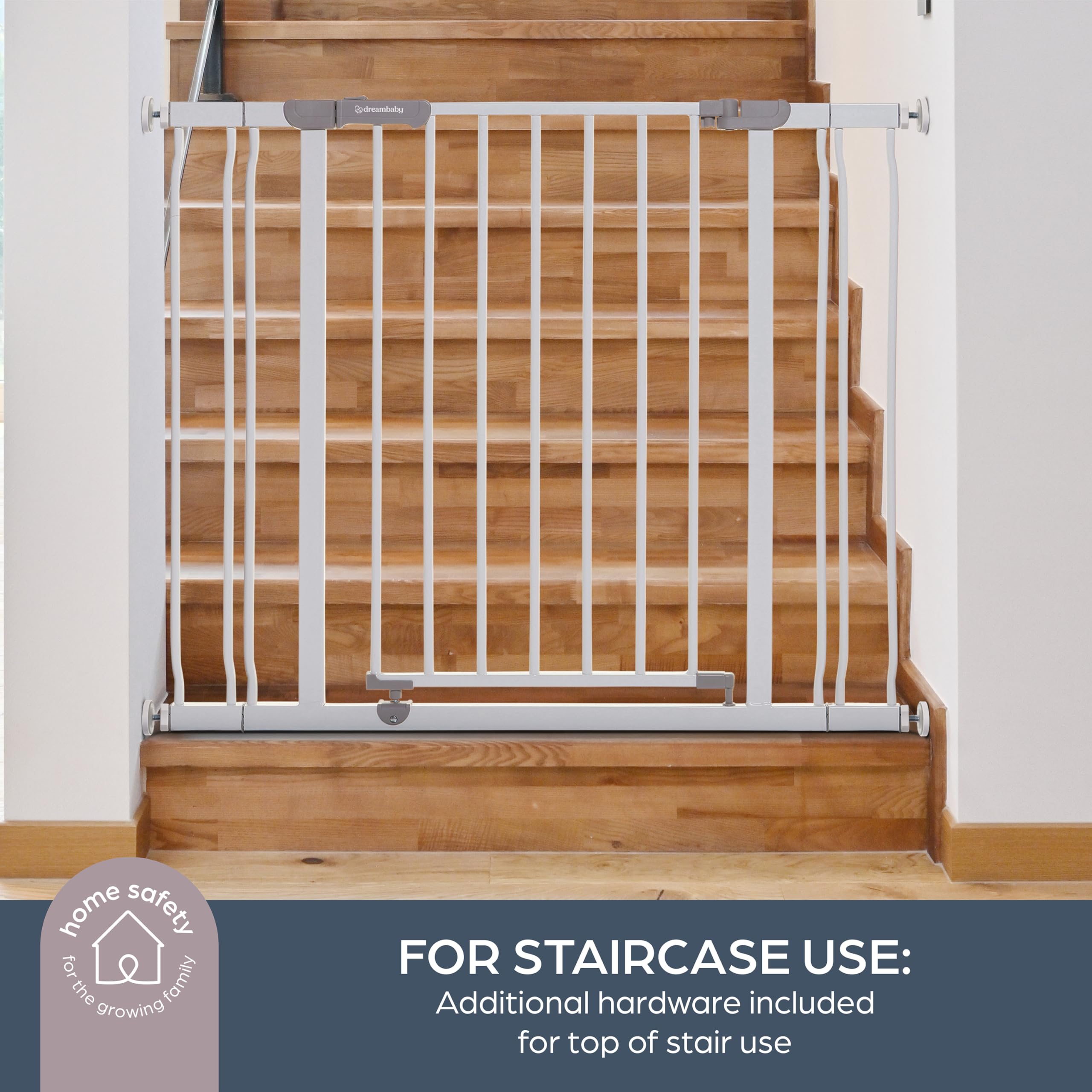 Dreambaby Ava Extra Wide Baby Gate, 29.5"-40", White Metal, Easy Install, Model L2097BB - Ideal for Stairs, Doorways & Hallways