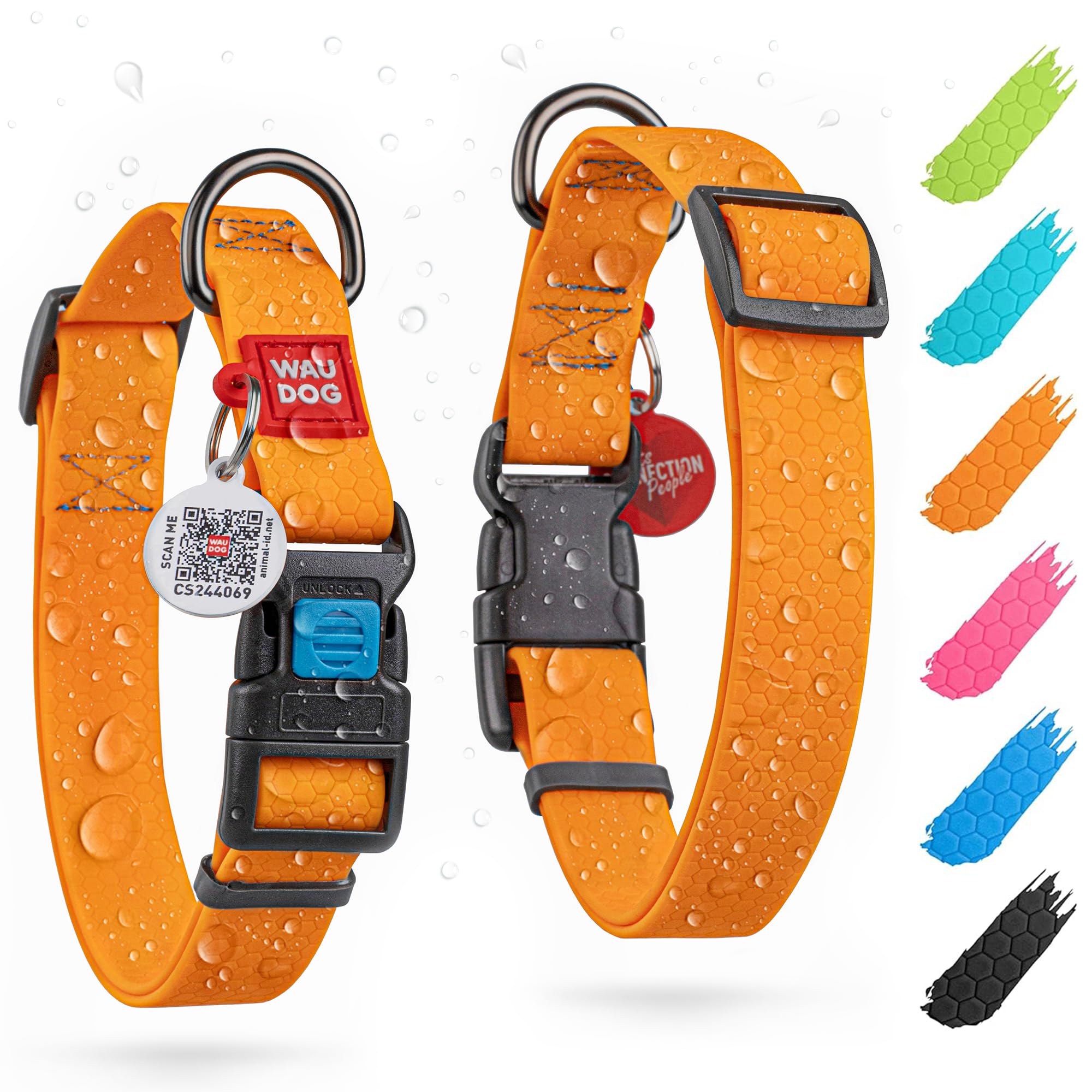 Waudog Waterproof Dog Collar - Adjustable For Large Dogs, Small And Medium Dogs - Heavy Duty Collars With Durable Metal Clasp An