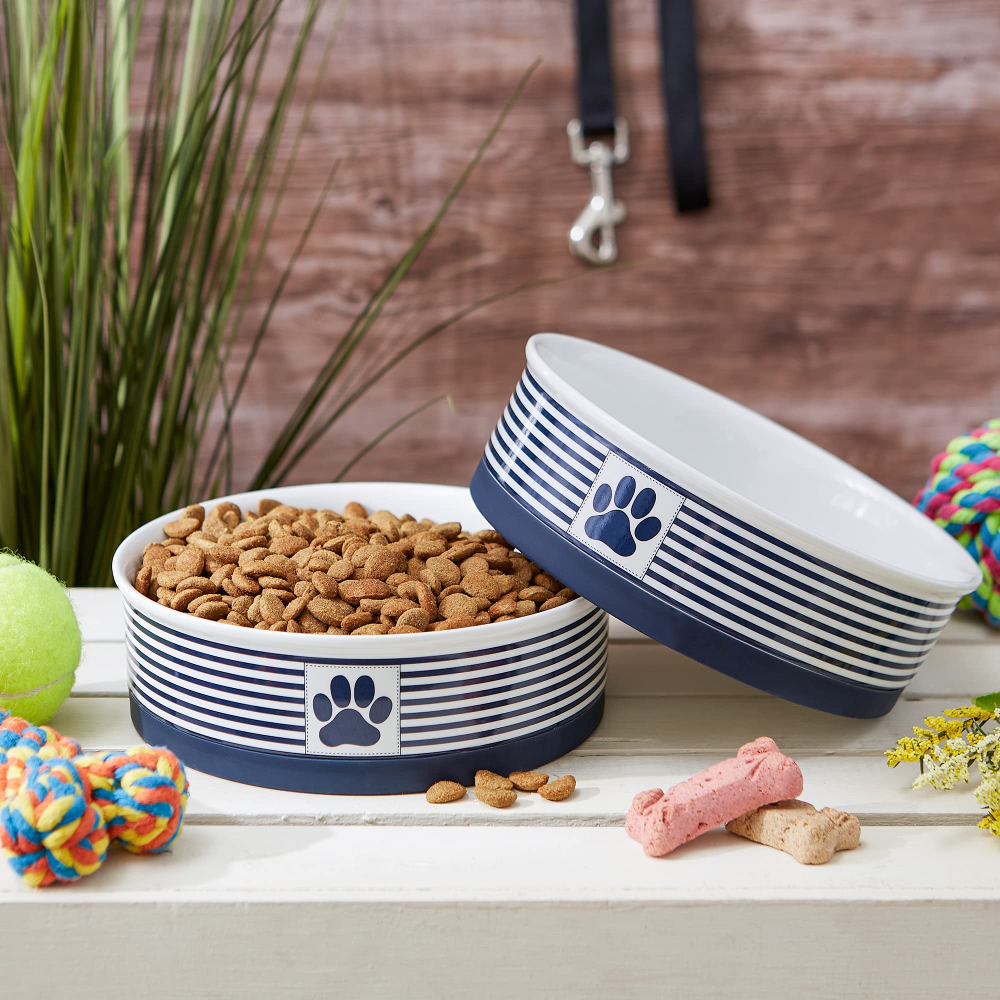 Bone Dry Paw & Patch Ceramic Pet Collection, Large Set, 7.5x2.4, Nautical Blue, (Pack of 2)