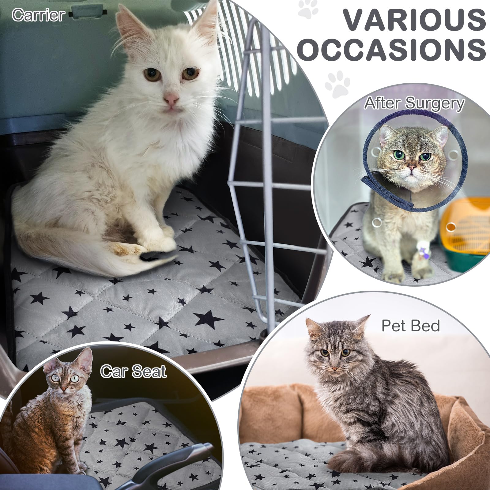 Namalu 4 Pack Self Warming Cat Bed Self Heating Cat Mat Star Pattern Soft Dog Crate Pad Thermal Pet Mat Anti Slip Kennel Washabl
