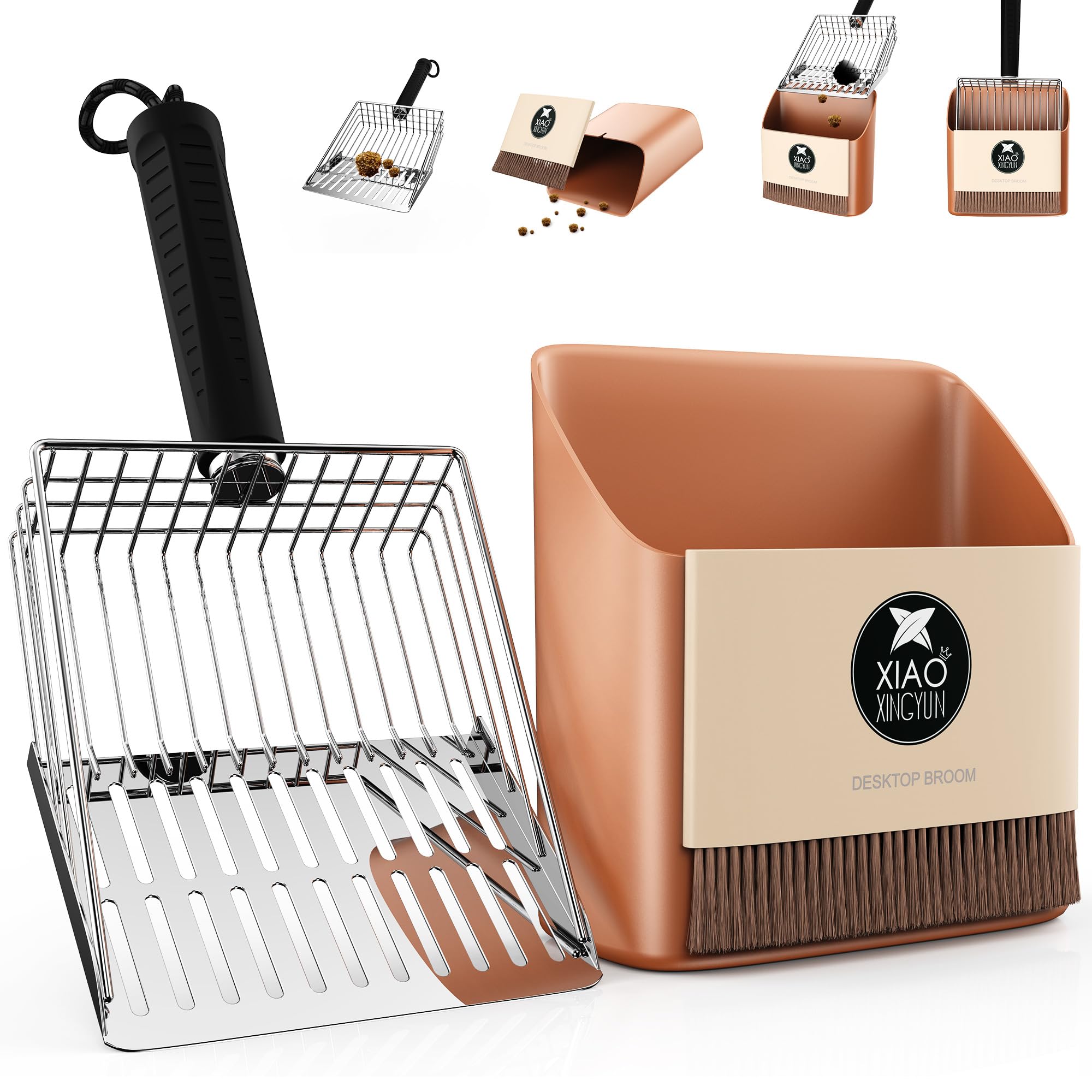 Cat Litter Scoop Kit, Metal Litter Scoop Includes Portable Small Broom and Dustpan Set, Heavy Duty Cat Litter Scoop, Litter Scoo