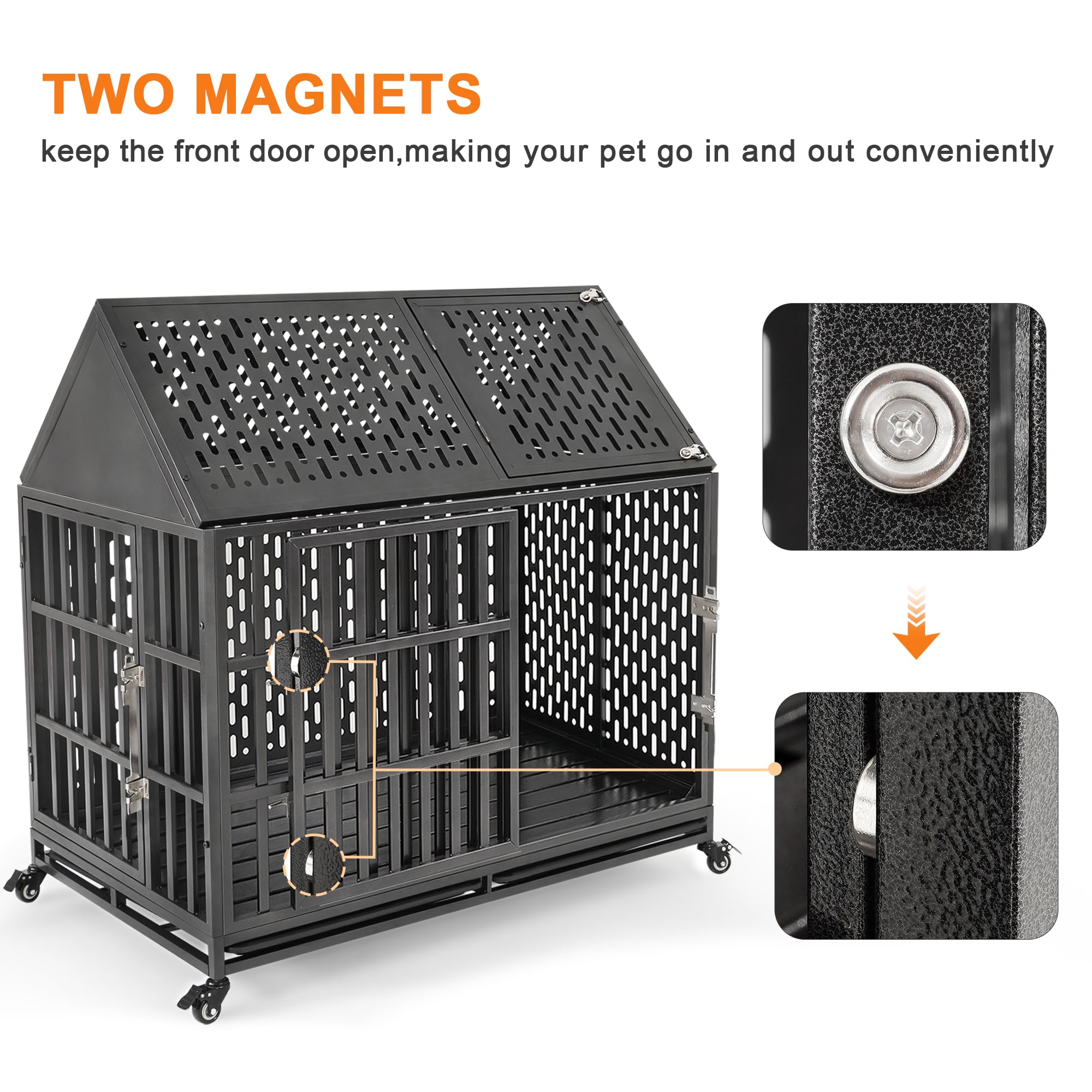 Huddycove 46 Inch Heavy Duty Dog Crate with Self-Locking Latch for High Anxiety Dogs, Indestructible Large Kennel Indoor with Po