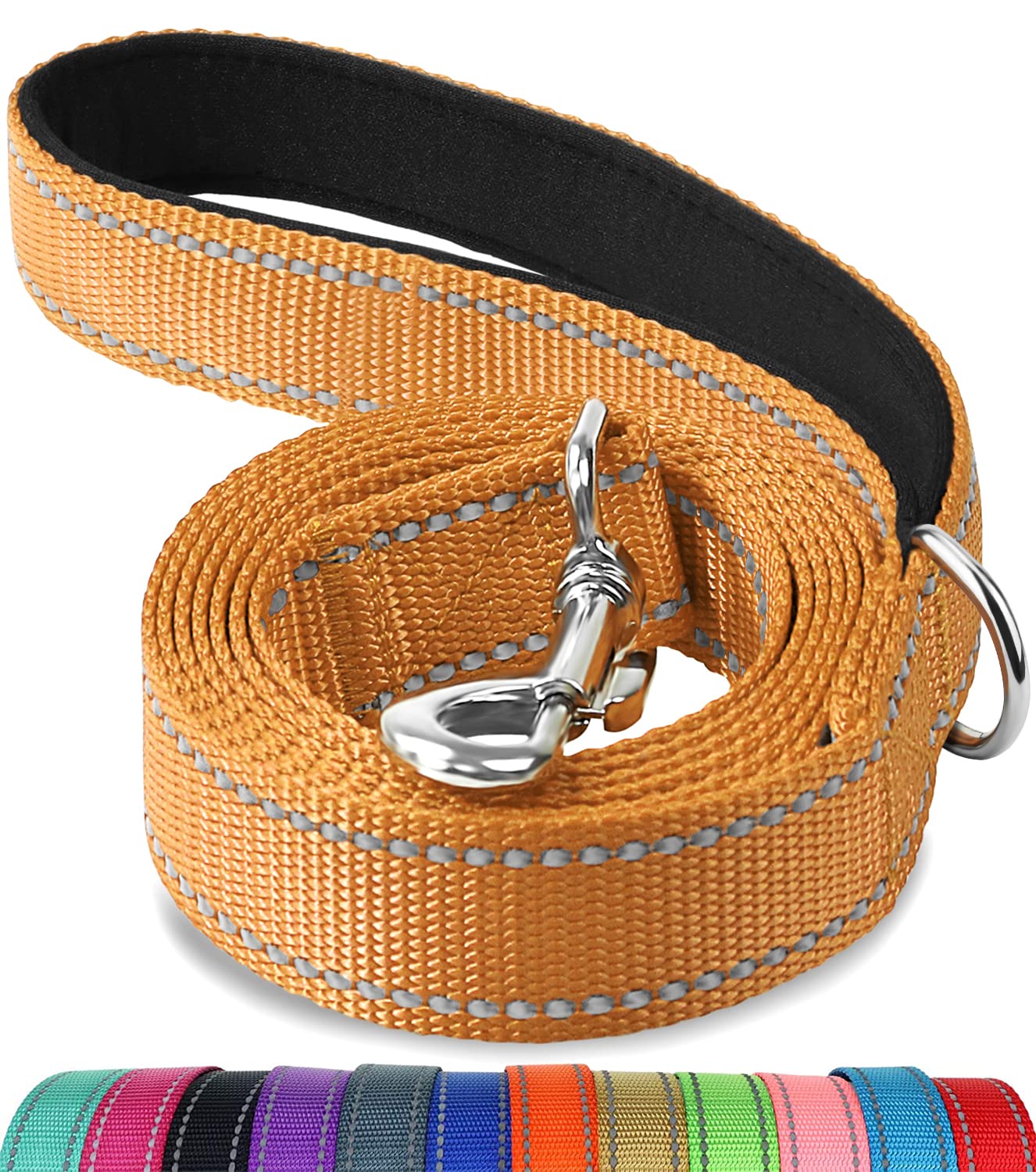 Joytale Double-Sided Reflective Dog Leash, 6 Ft/5 Ft/4 Ft, Padded Handle Nylon Dogs Leashes For Medium & Large Dogs Walking, Brown, 6Ft