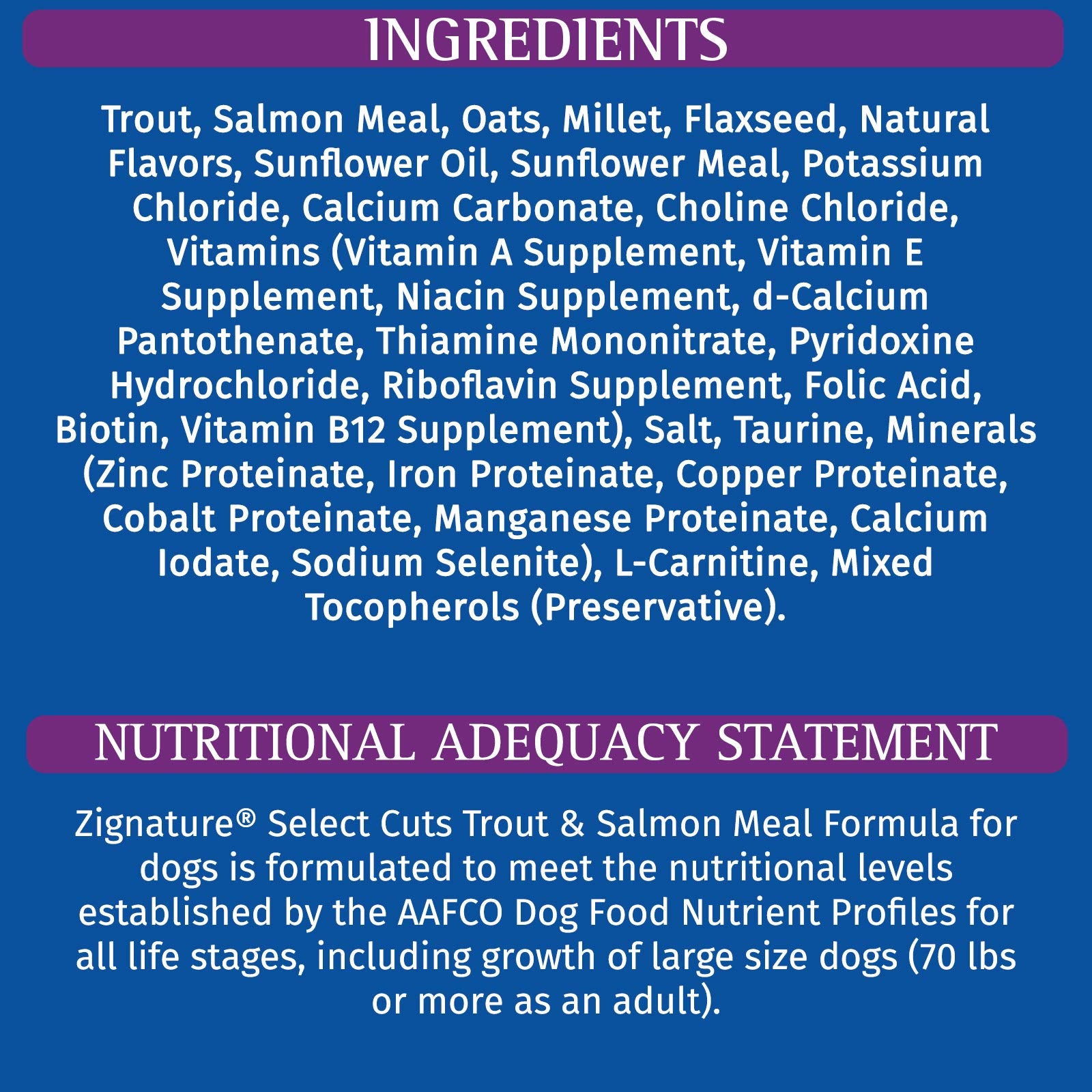 Zignature Select Cuts Trout & Salmon Formula Dry Dog Food 12.5lb