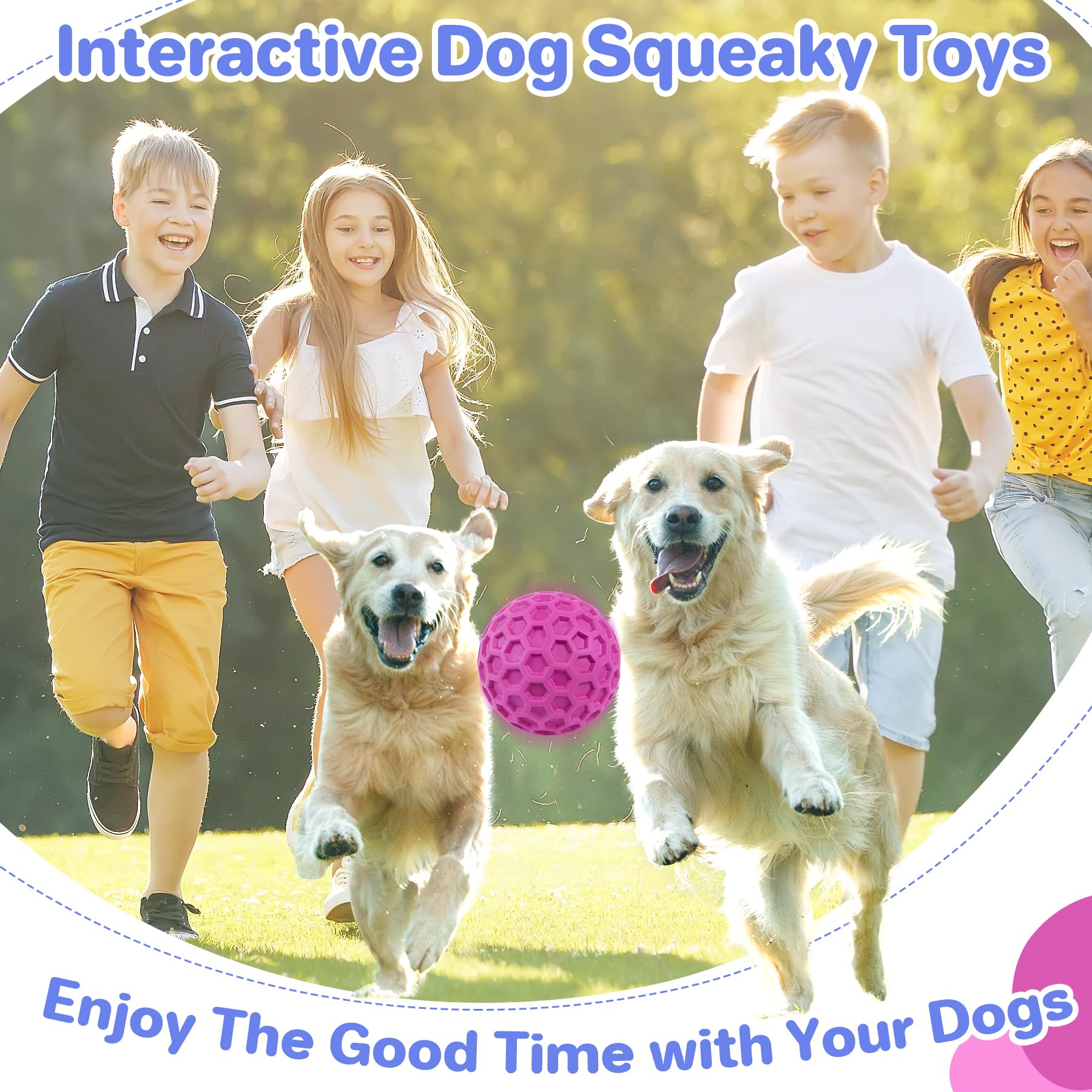 DISSKNIC Interactive Squeaky Dog Balls, Dog Toys for Aggressive Chewers Large Breed for Relieving Anxiety, Tough Dog Chew Toys B