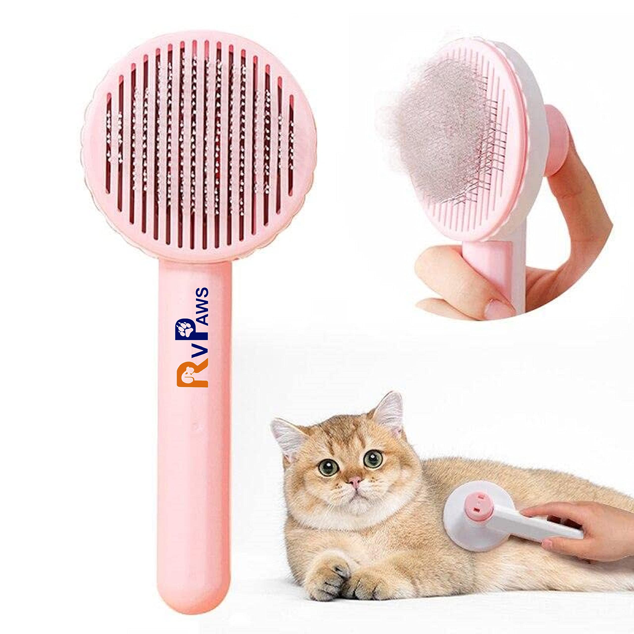 Rvpaws Self Cleaning Slicker Brush For Dogss And Cats, Stainless Steel Pet Grooming Brushes, Pin Hair Shedding Comb With Reducin