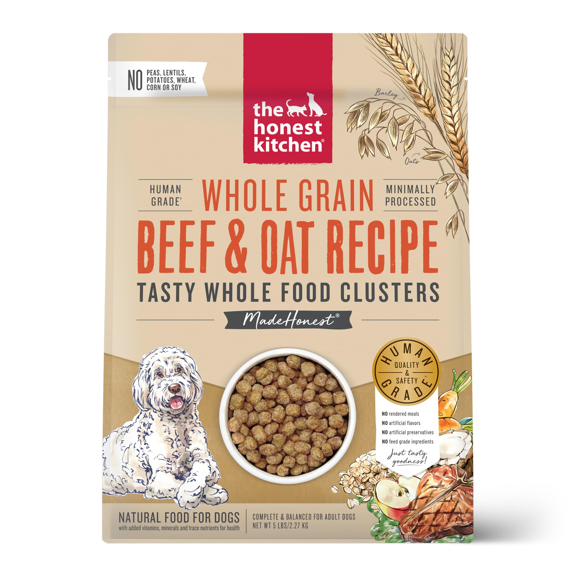 The Honest Kitchen Whole Food Clusters Whole Grain Beef & Oat Dry Dog Food, 5 lb Bag