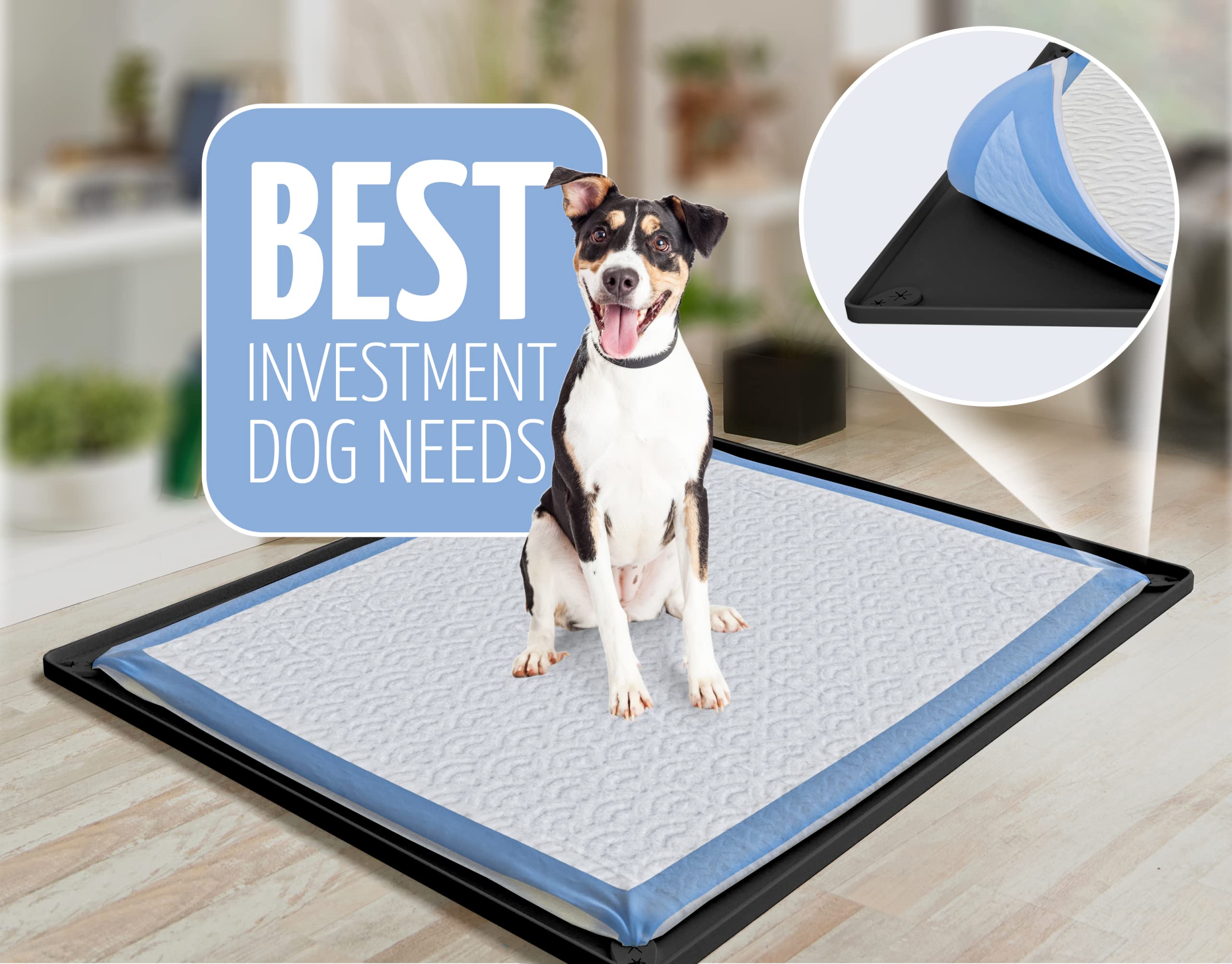 Skywin Pee Pad Holder - No Spill And Leaks Silicone Puppy Pad Holder, Secure 30 X 23 Inches Pee Pad (30Lx23W, Black)