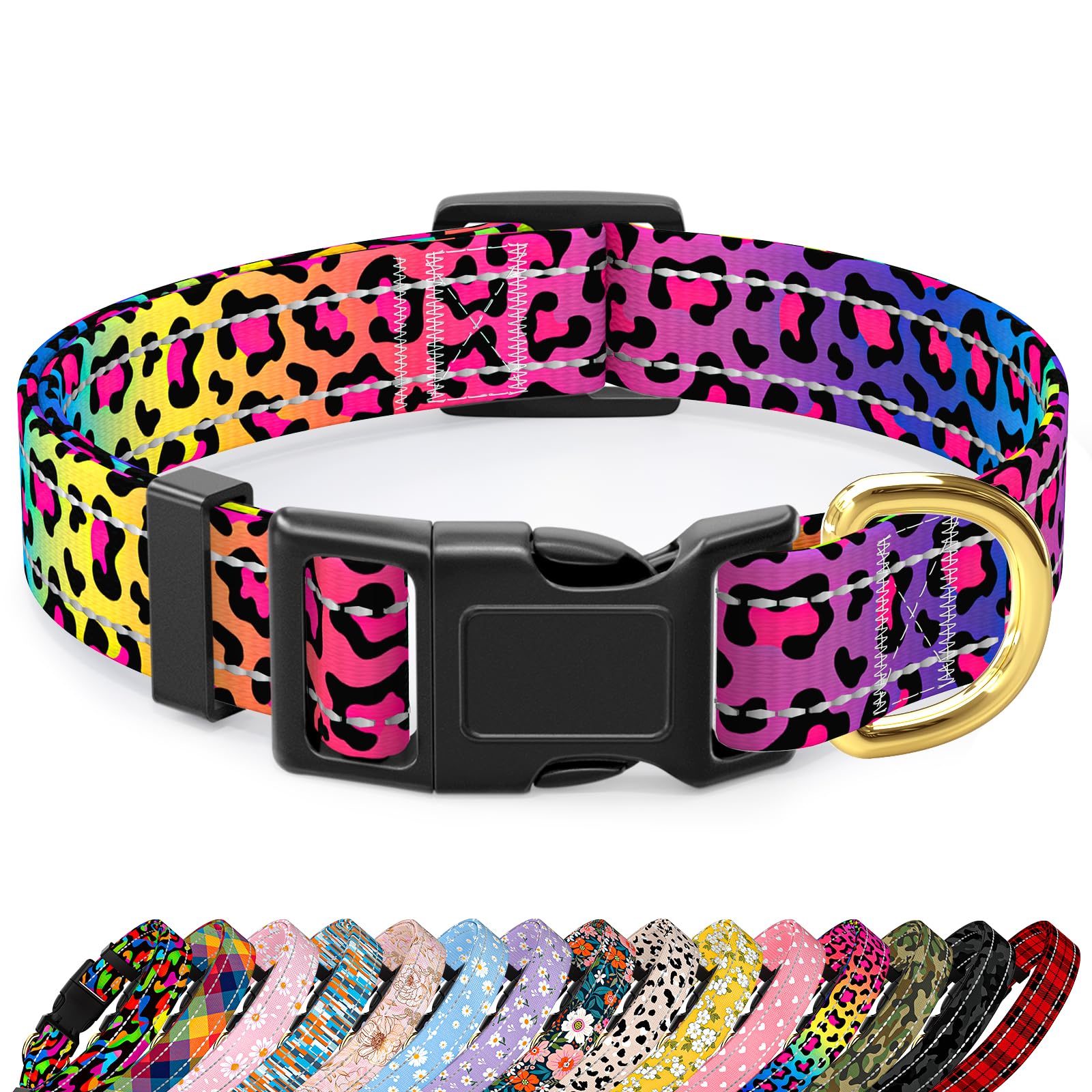 Tmoodel Reflective Dog Collar For Extra Small Dogs Cats, Cute Leopard Style Adjustable Heavy-Duty Nylon Puppy Collar For Boy And