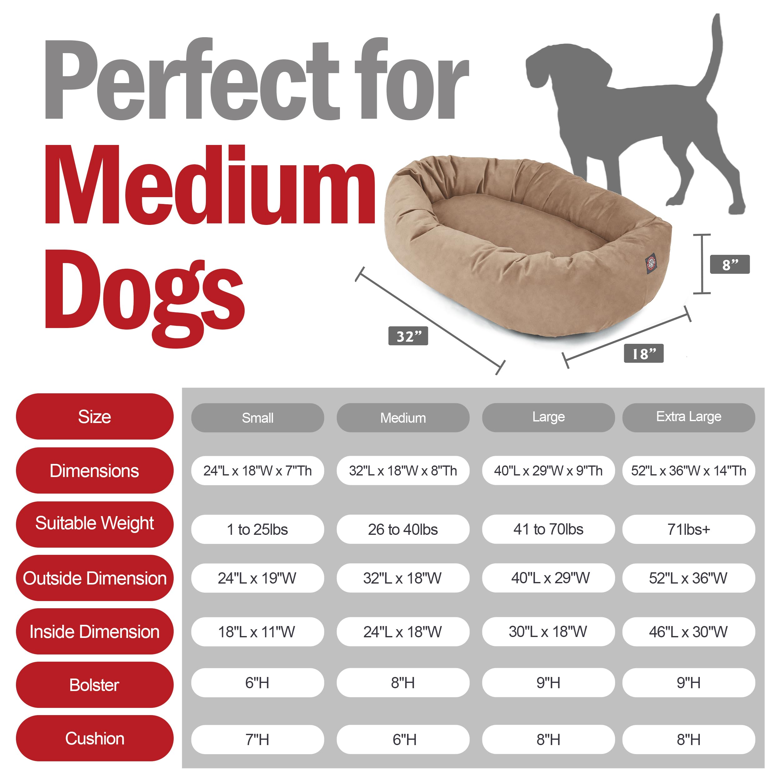 Majestic Pet 32 Inch Suede Shredded Memory Foam Mix Calming Medium Dog Bed Washable 32 x 23 x 7 (Inch) - Cozy Soft Round Donut D