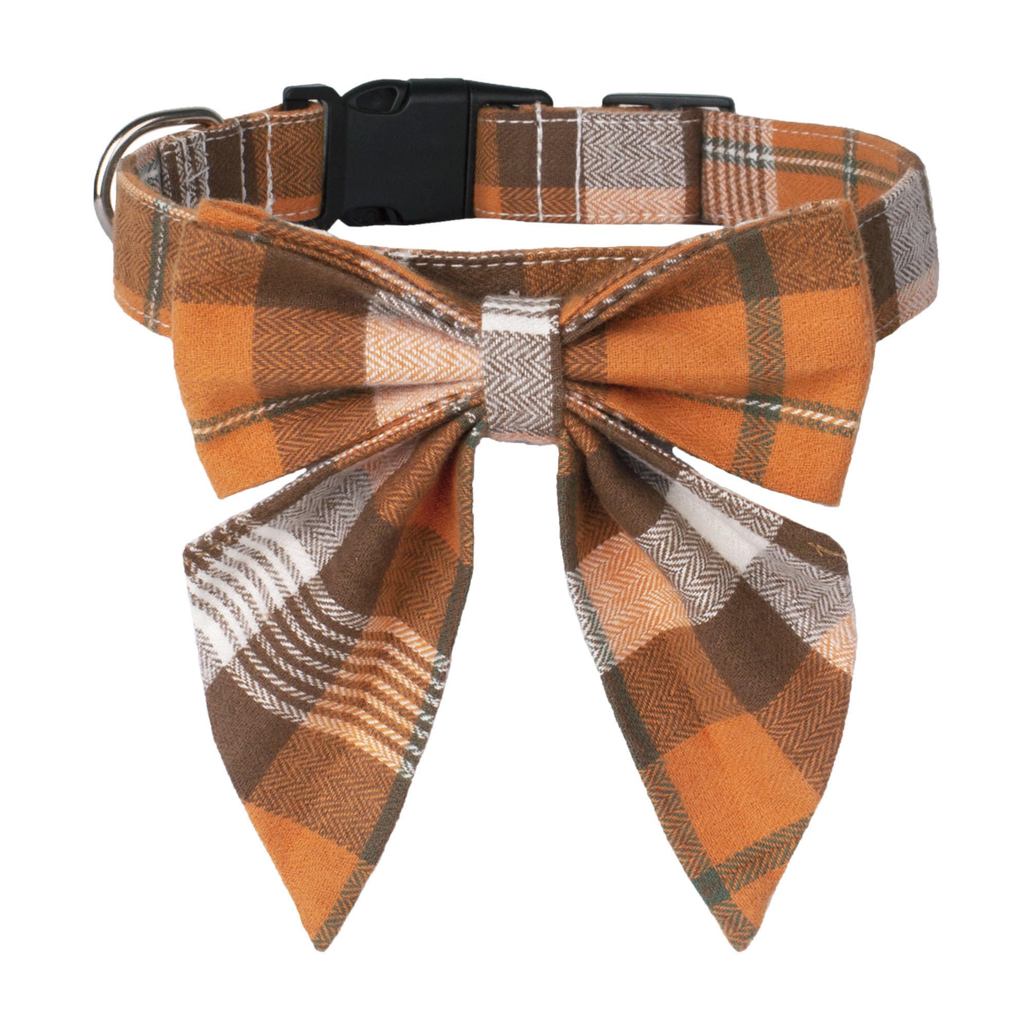 Adoggygo Fall Dog Collar With Bow, Halloween Thanksgiving Dog Bowtie Collar, Adjustable Cotton Orange Bowtie Dog Fall Collars For Medium Large Dogs Pets (Large, Fall)