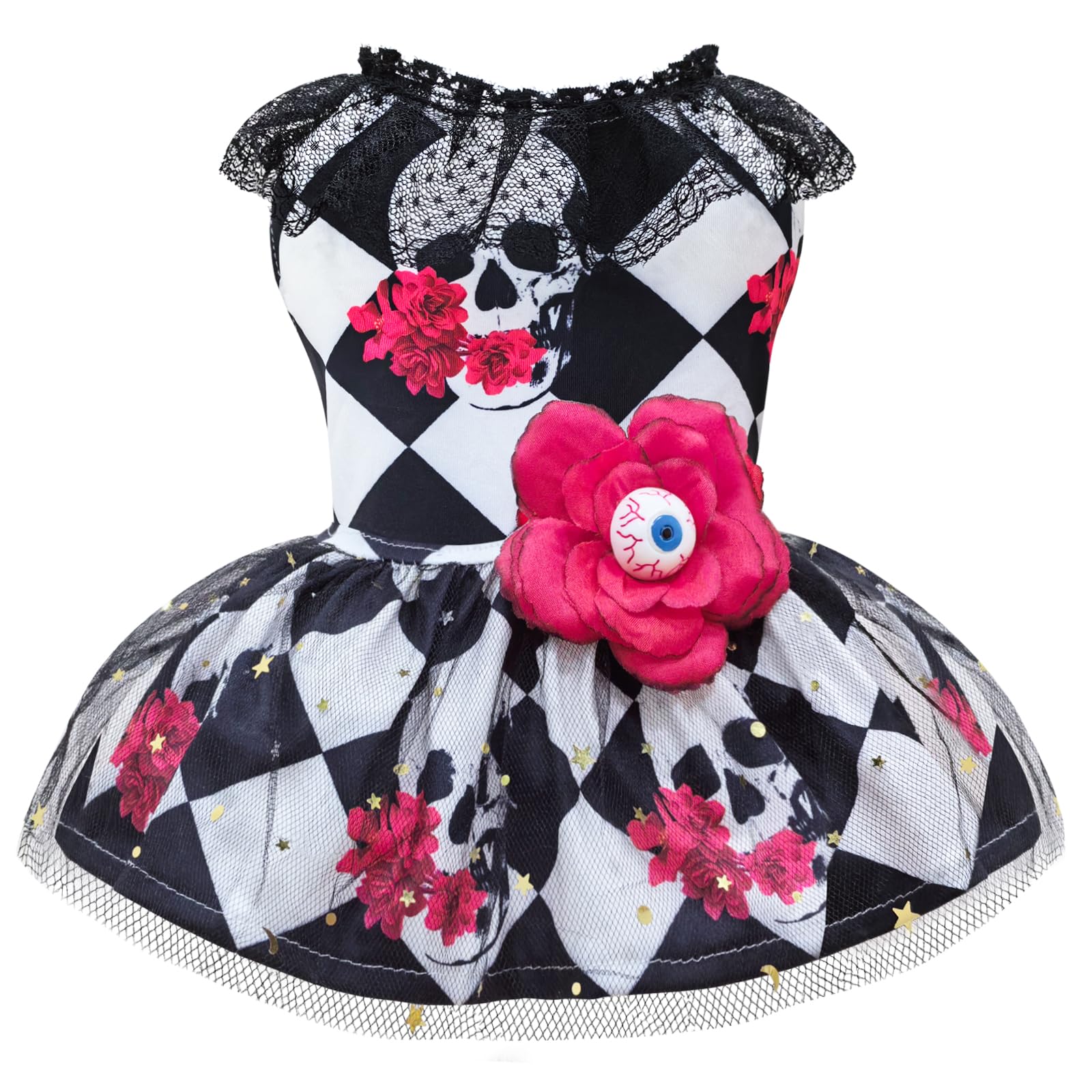 Dog Halloween Dress Skeleton Halloween Costumes For Dogs Funny Halloween Puppy Dress With Flower For Small Dogs Cats M