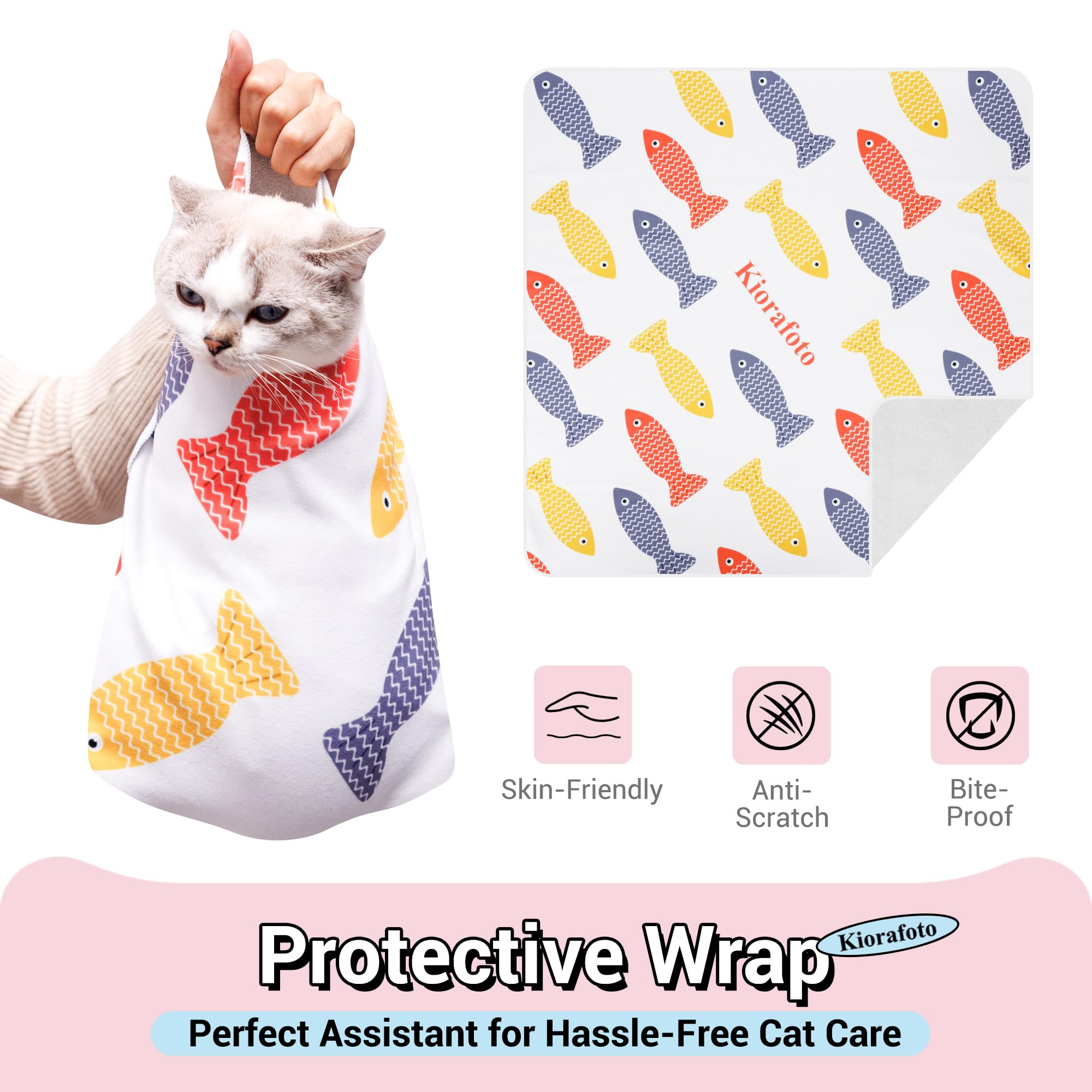 Kiorafoto 27.5 Large Cat Grooming Wrap,Self Adherent Fabric Cat Swaddle Burrito Wrap For Adult Cat & Small Dog, Anti-Scratch C