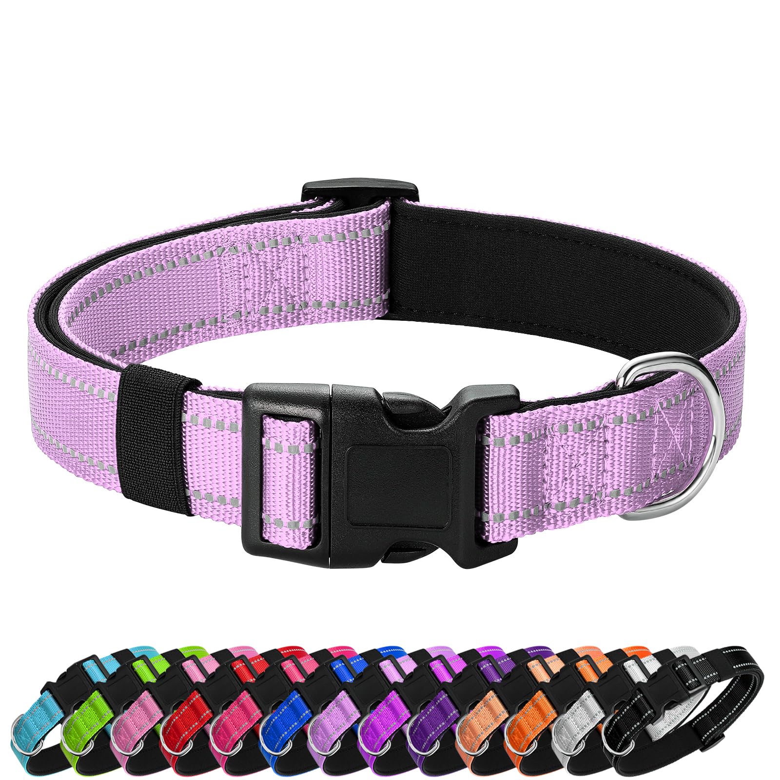 Penseepet Reflective Dog Collar Padded With Soft Neoprene Breathable Quick Release Basic Dog Collars For Medium Large Dogs Laven