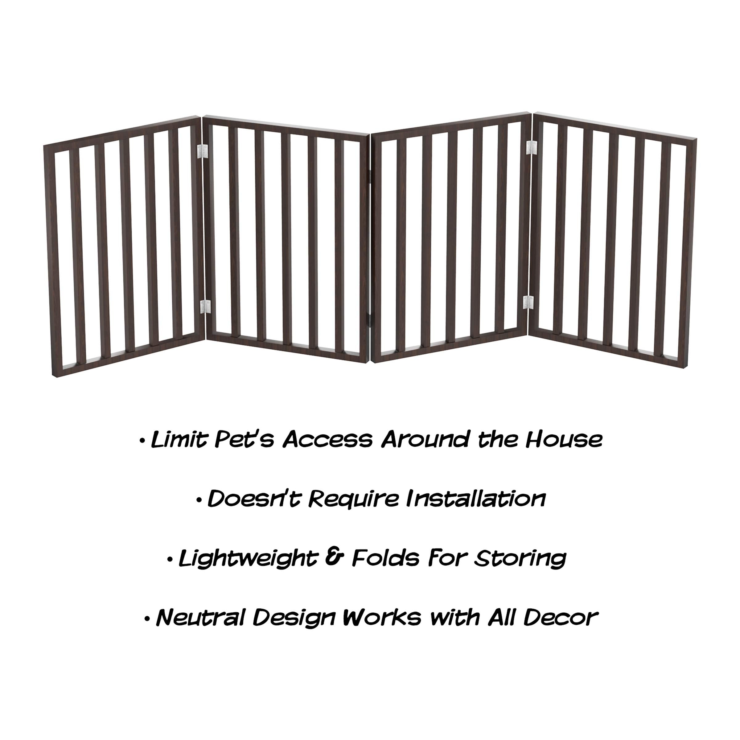 Pet Gate - 4-Panel Indoor Foldable Dog Fence For Stairs, Hallways Or Doorways - 72X24-Inch Retractable Wood Freestanding Dog Gates By Petmaker (Brown)