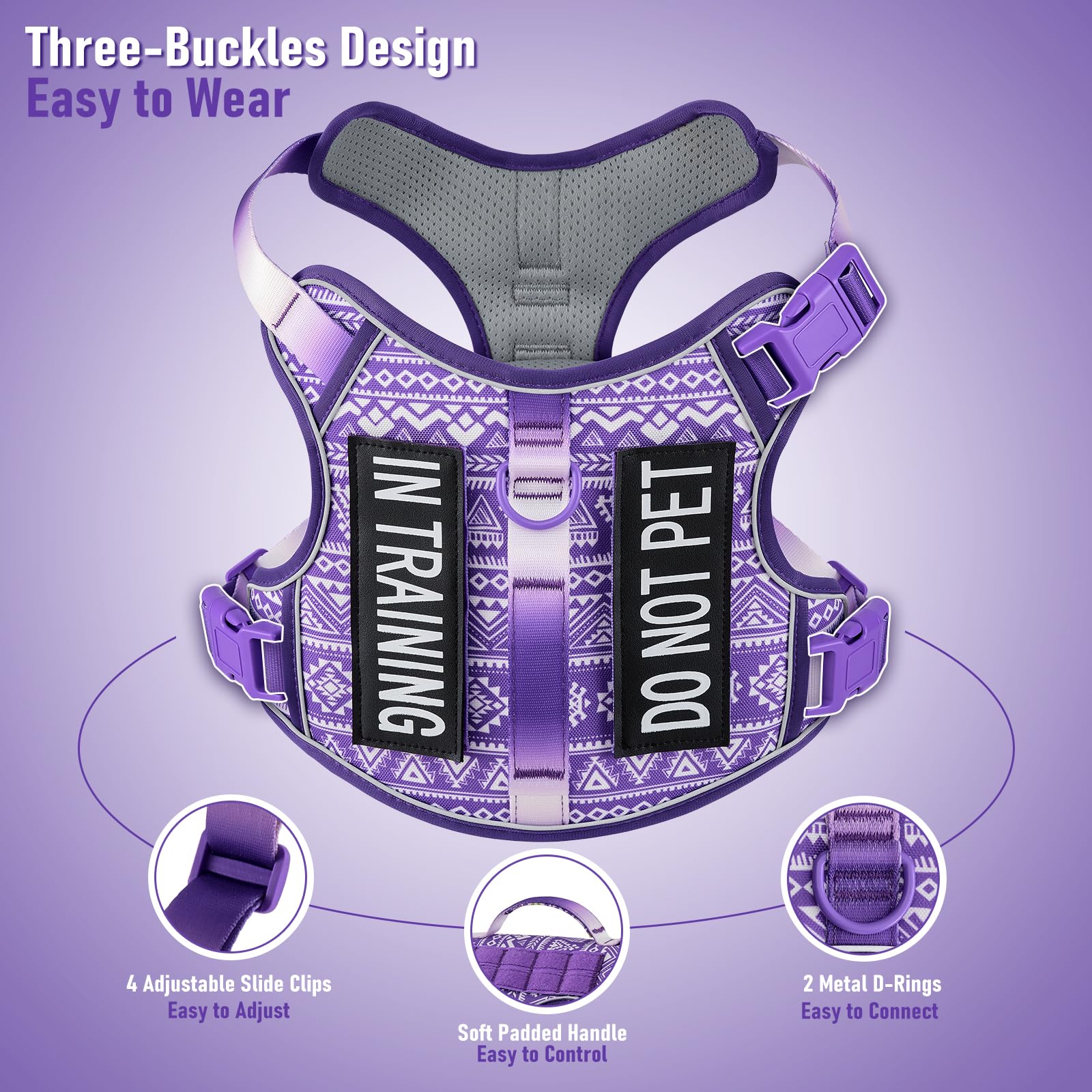 Small Dog No Pull Harness For French Bulldog Puggle Terriers, Pet Harness With Reflective Strip Soft Padded Handle, Adjustable V
