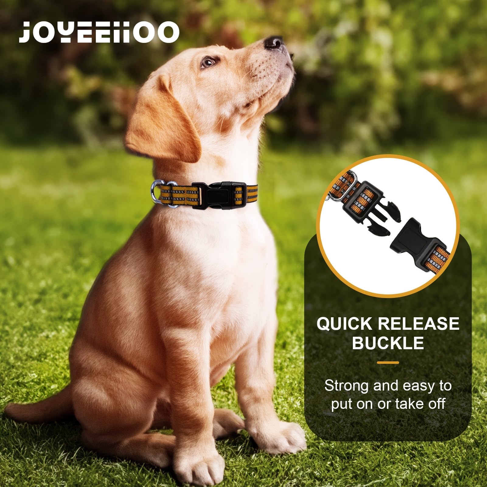 Joyeeiioo Martingale Dog Collar, Adjustable Nylon Reflective Collar With Quick Release Buckle (Turmeric Brown, Large)
