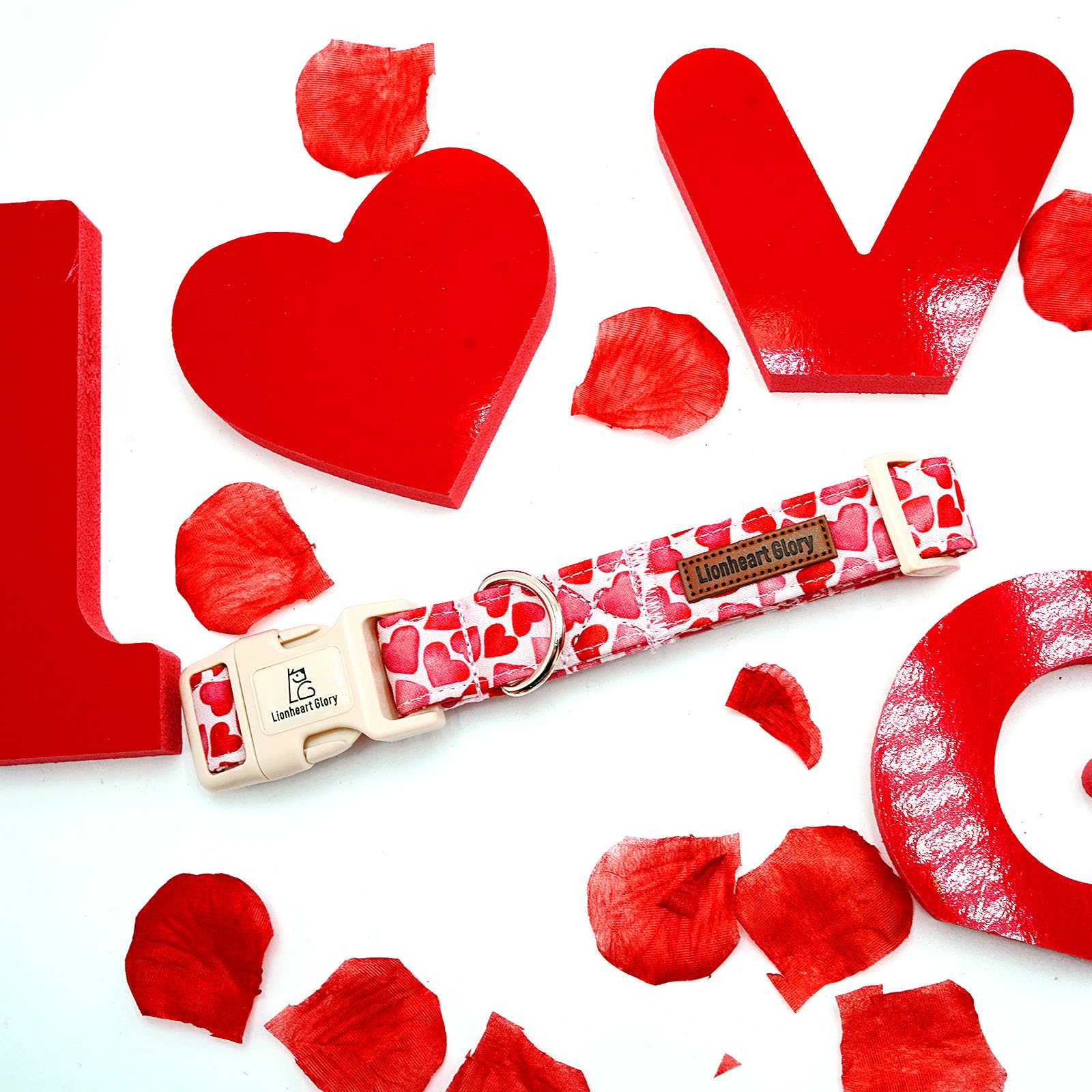 Lionheart Glory Valentine Collar, Red Hearts Dog Collar For Small Cute Dog Collars Spring Female Pet Gift Adjustable Heavy-Duty