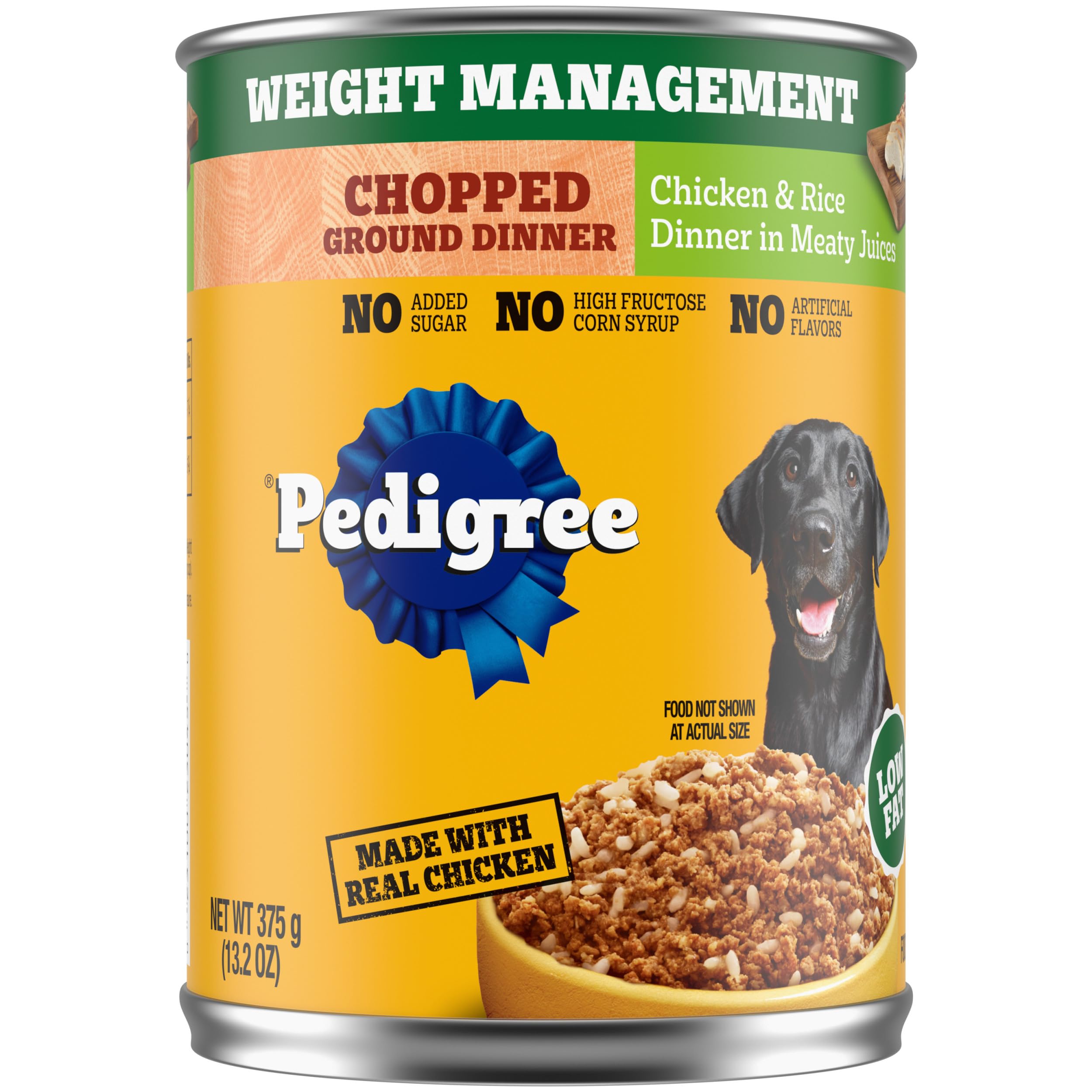 Pedigree Chopped Ground Dinner Wet Dog Food, Chicken & Rice, 13.2 oz, 12 Cans, Weight Management, Pack of 1