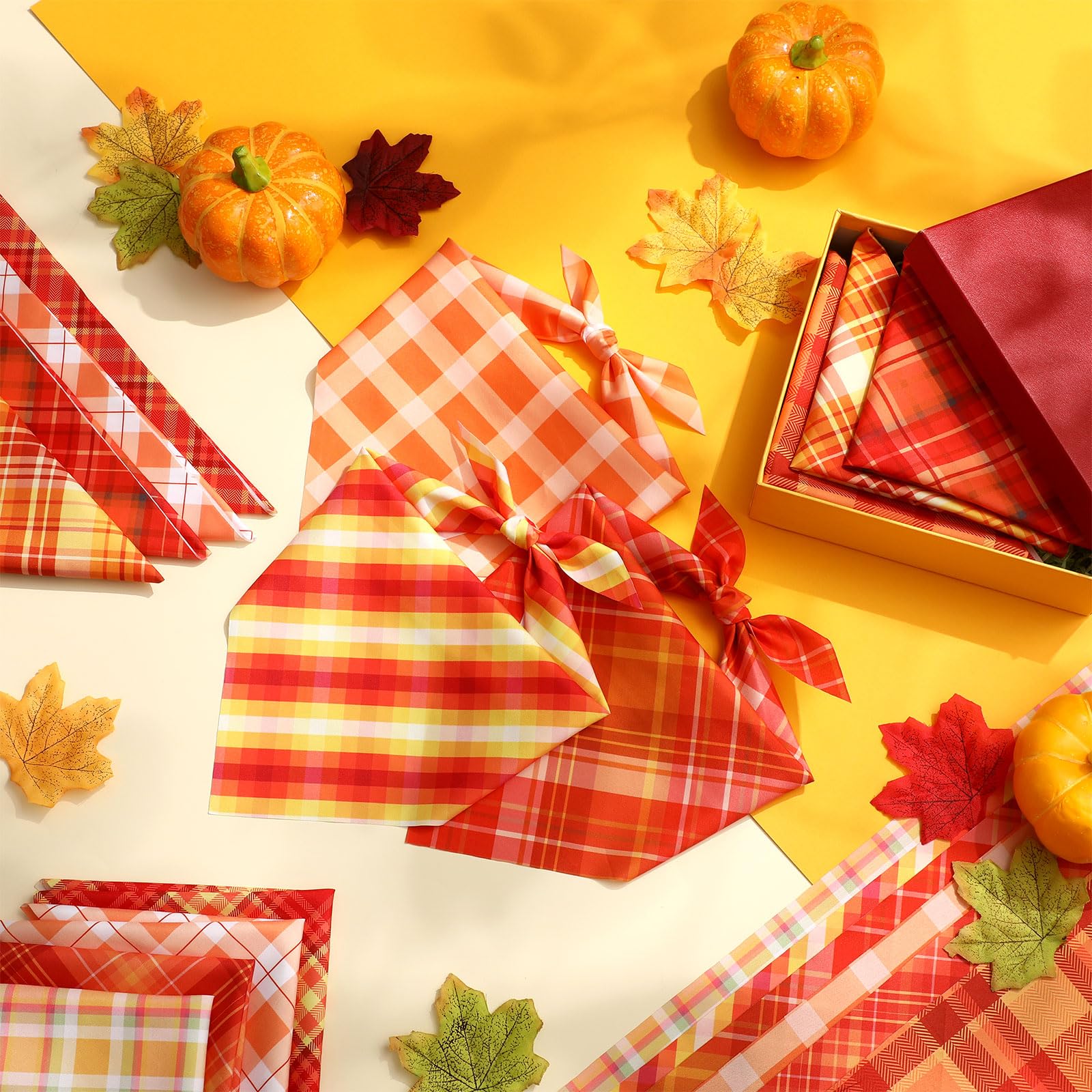 Weewooday 50 Pcs Fall Dog Bandanas Bulk Plaid Bandanas for Dogs Autumn Soft Doggie Bibs Adjustable Triangle Scarves for Small Me